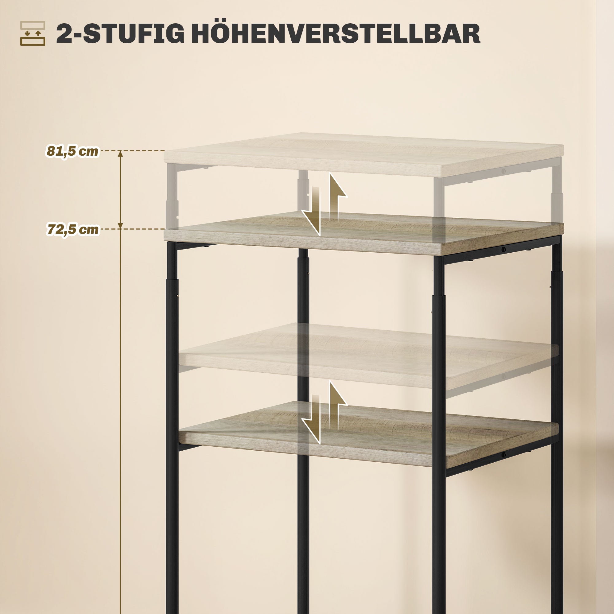 Printer Table, 3-Tier Stand with Casters, Steel