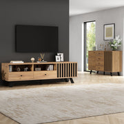 Living Room Combination, 120cm Sideboard + 150cm TV Cabinet, 5-Tier Storage, Solid Black Wood