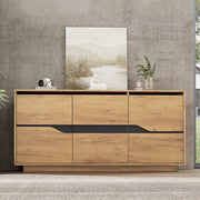 Sideboard Cabinet 3 Doors Adjustable Dividers Handleless 140x40x70cm Wood Color + Black