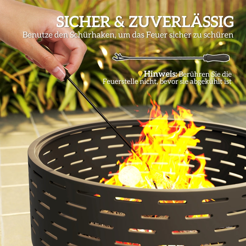 Fire Pit 3-in-1 Ø60cm Grill Grate Spark Screen Poker Stainless Steel Charcoal Grey
