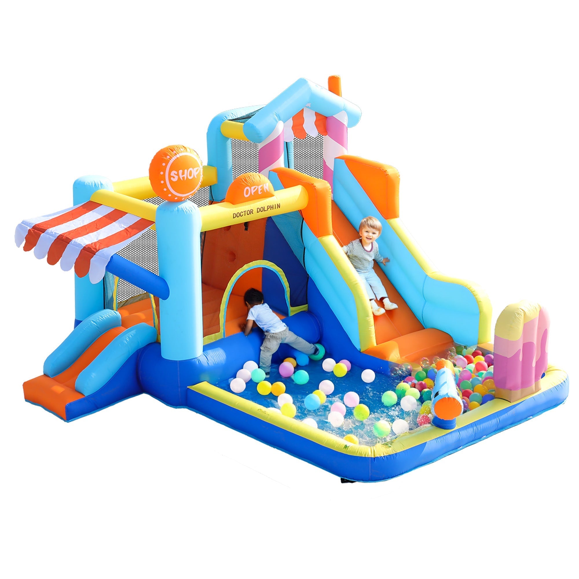 Children's Bouncy Castle Multifunctional Outdoor Water Park + Trampoline, Slide, 450W Blower