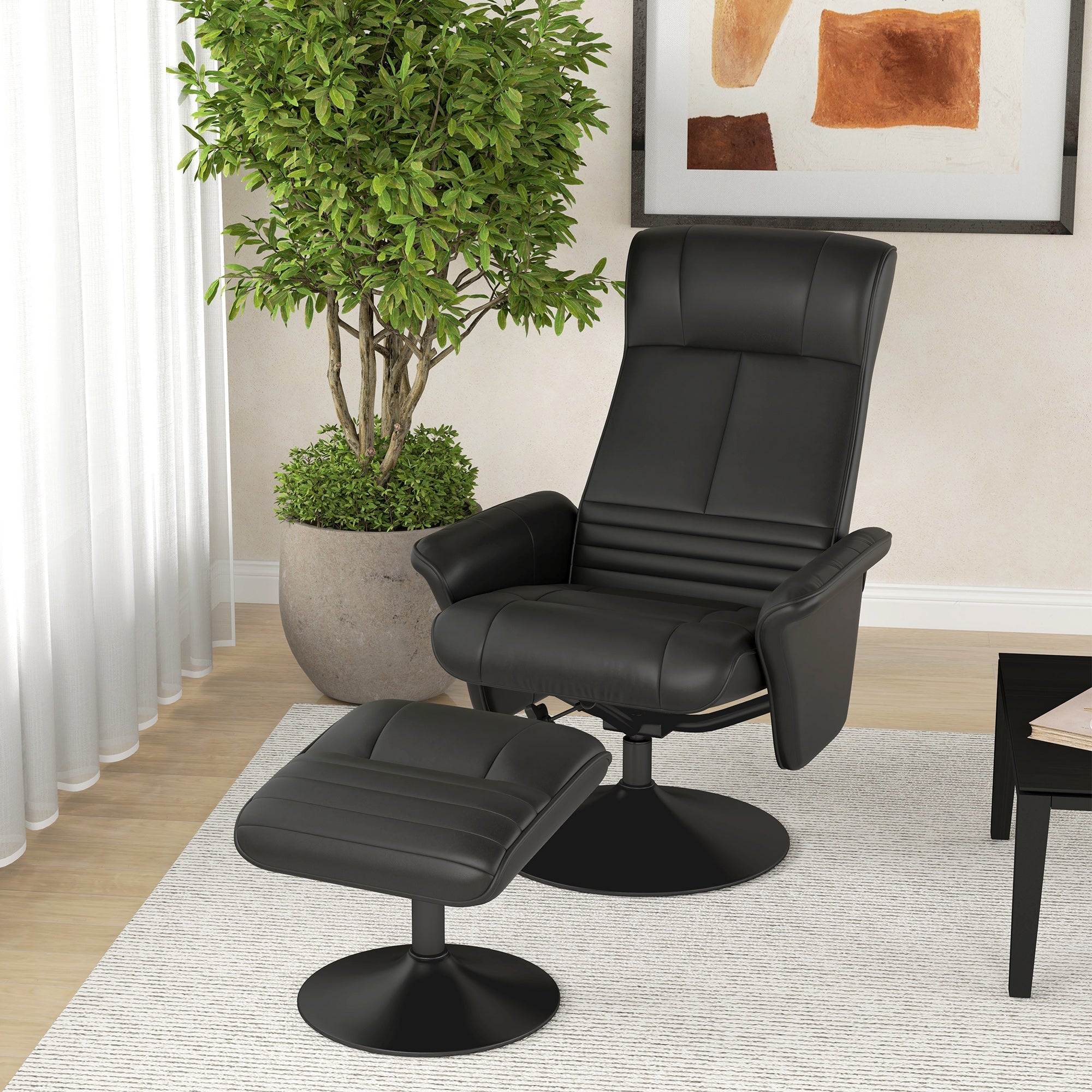 Recliner Chair with Footstool, Swivel Reclining TV, 150kg Load, Microfiber Cloth, Black