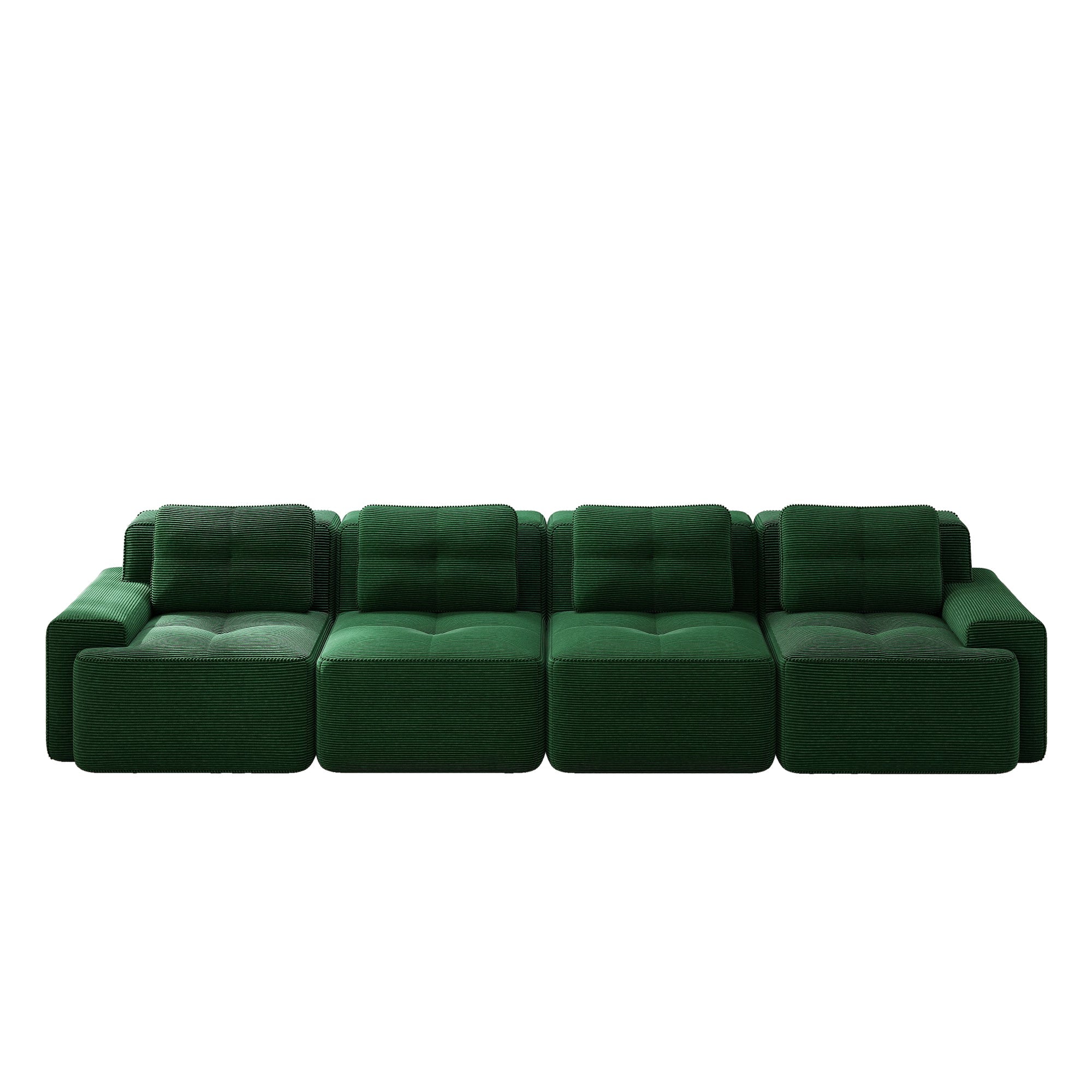Modular Sofa 4-Seater Deep Seat Corduroy Assembly-Free - Green