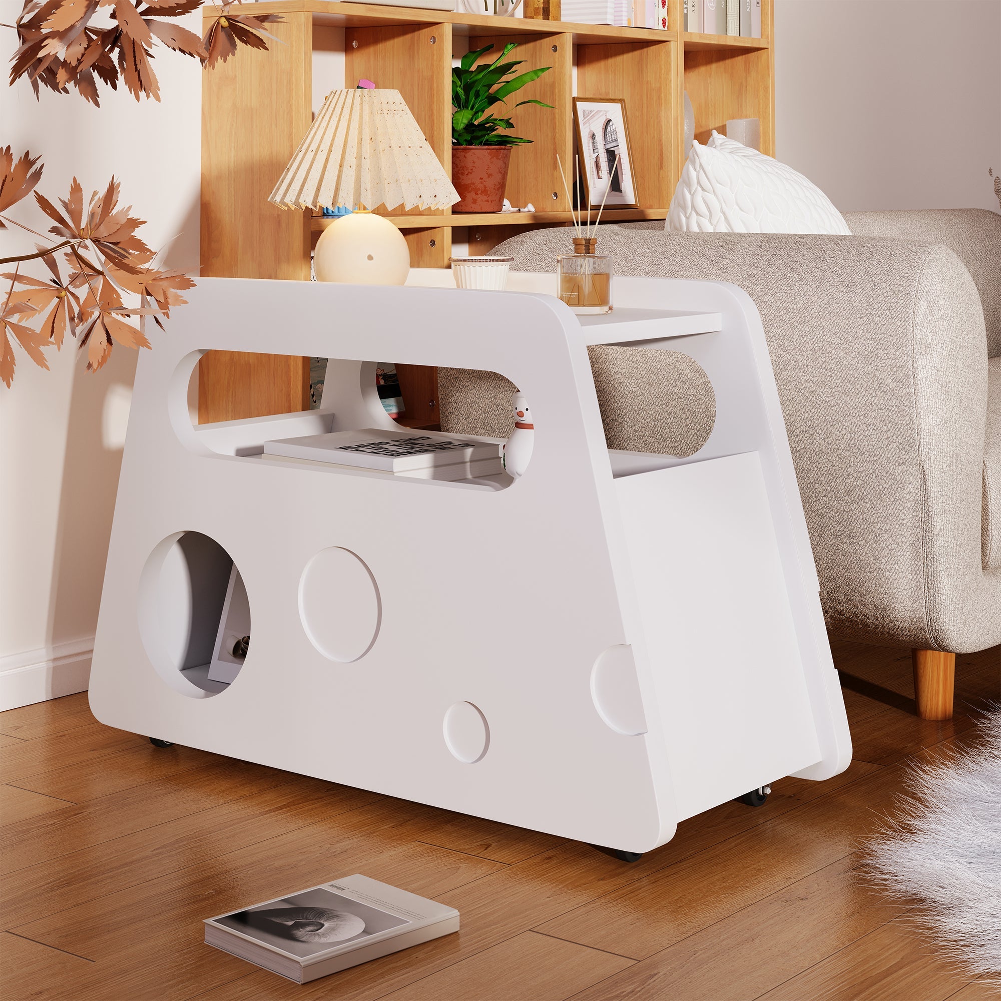 Sideboard, Mobile Space-Saving with Casters, White