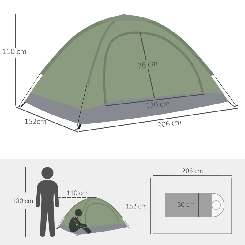 2 Person Dome Camping Tent with Zipped Doors and Storage Pocket, Multicolor Polyester