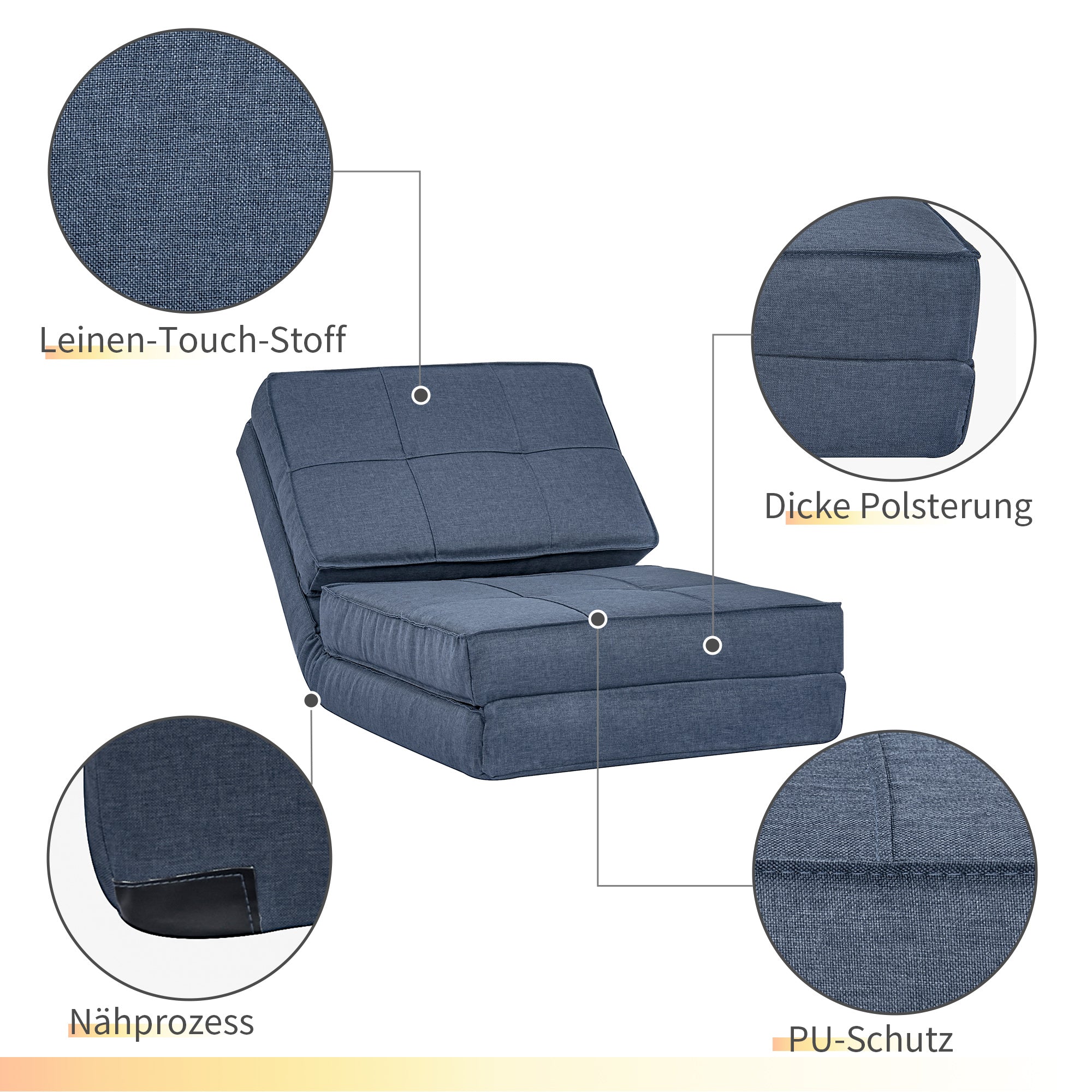 Floor Sofa, 5-Level Adjustable Folding Sleeping Chair, Dark Blue