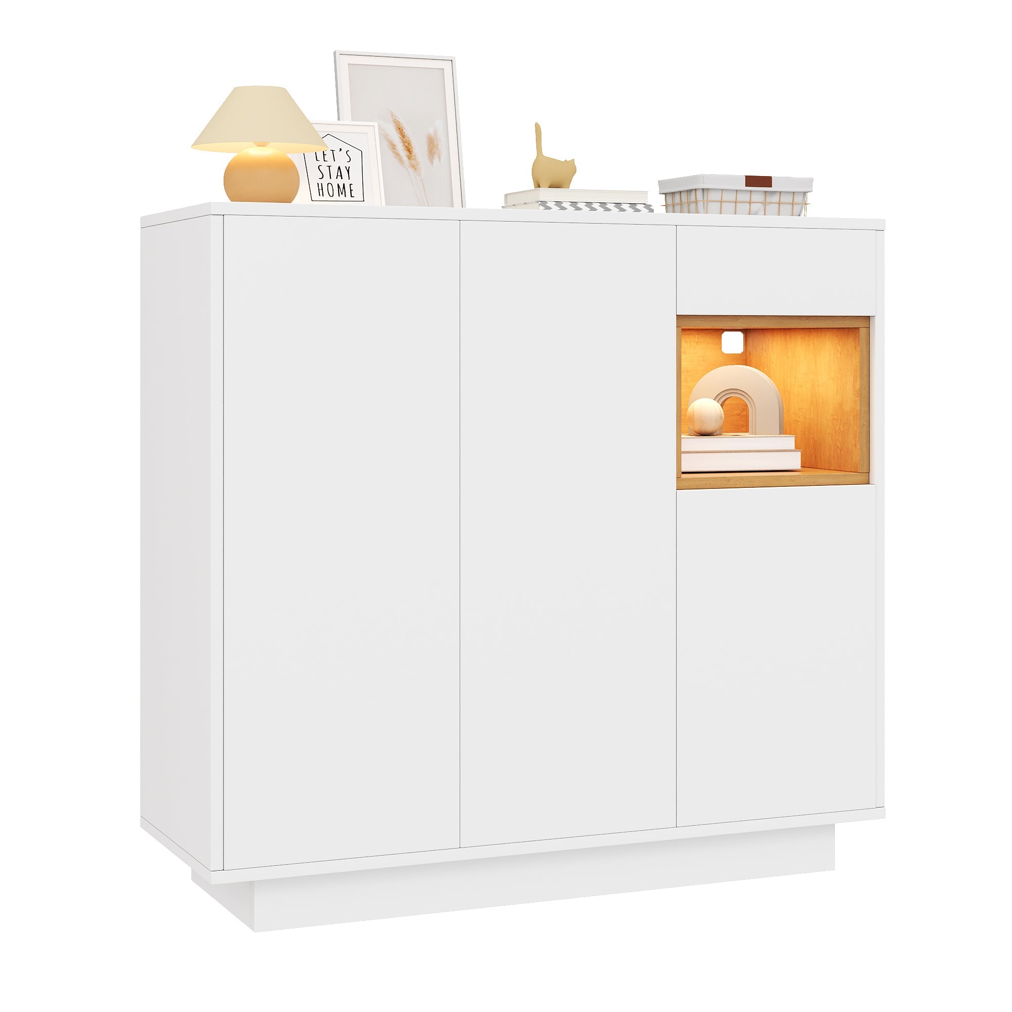 Shoe Cabinet with Adjustable Shelves for 14-18 Pairs, White and Natural Wood