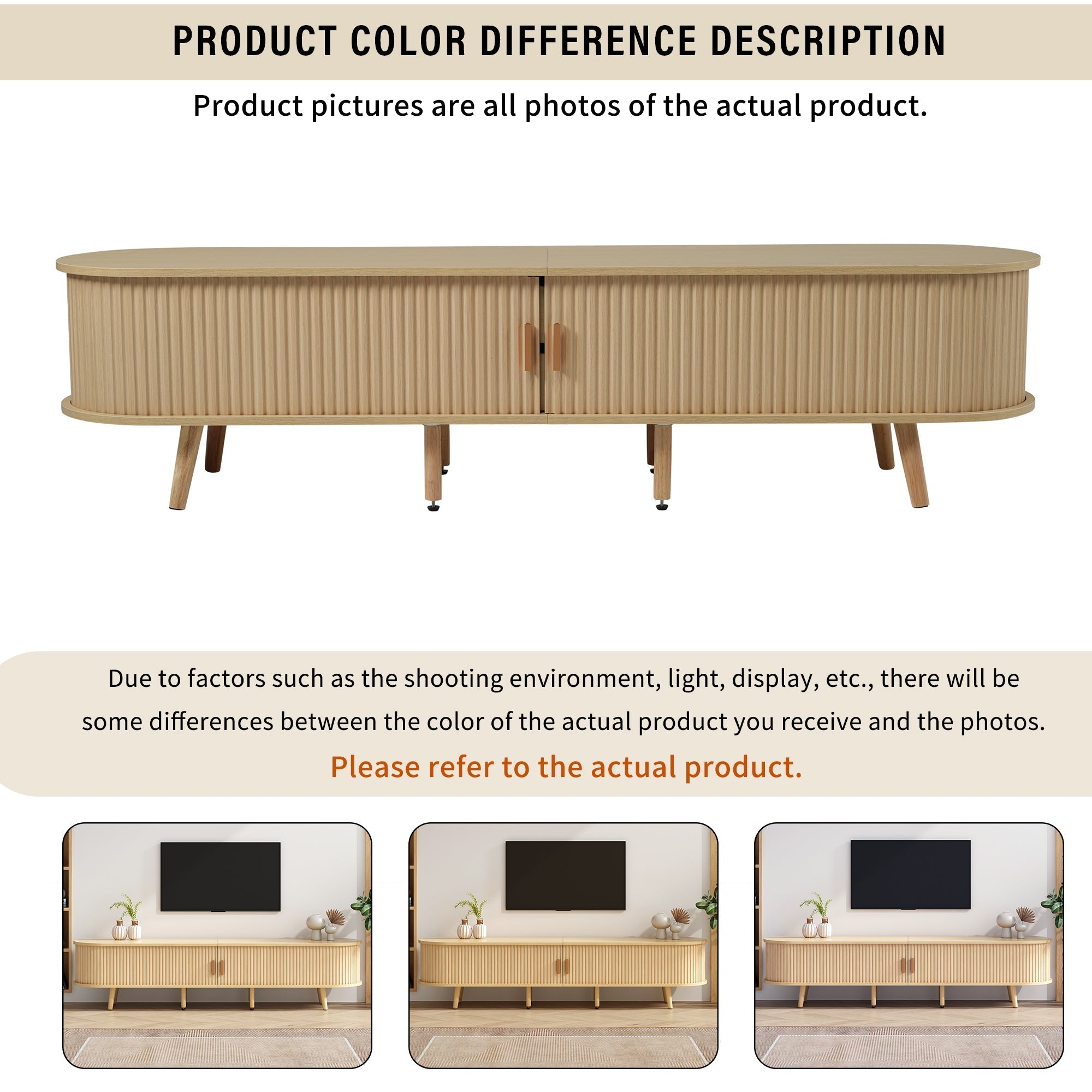 Living Room TV Cabinet with Storage, Round Table Top, 2 Drawers, MDF Wood Grain