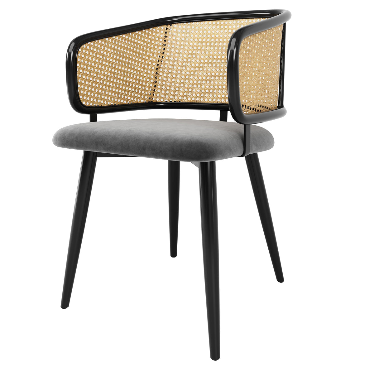 Dining Chairs Set of 6 Rattan Backrests Velvet Cushions Modern Style