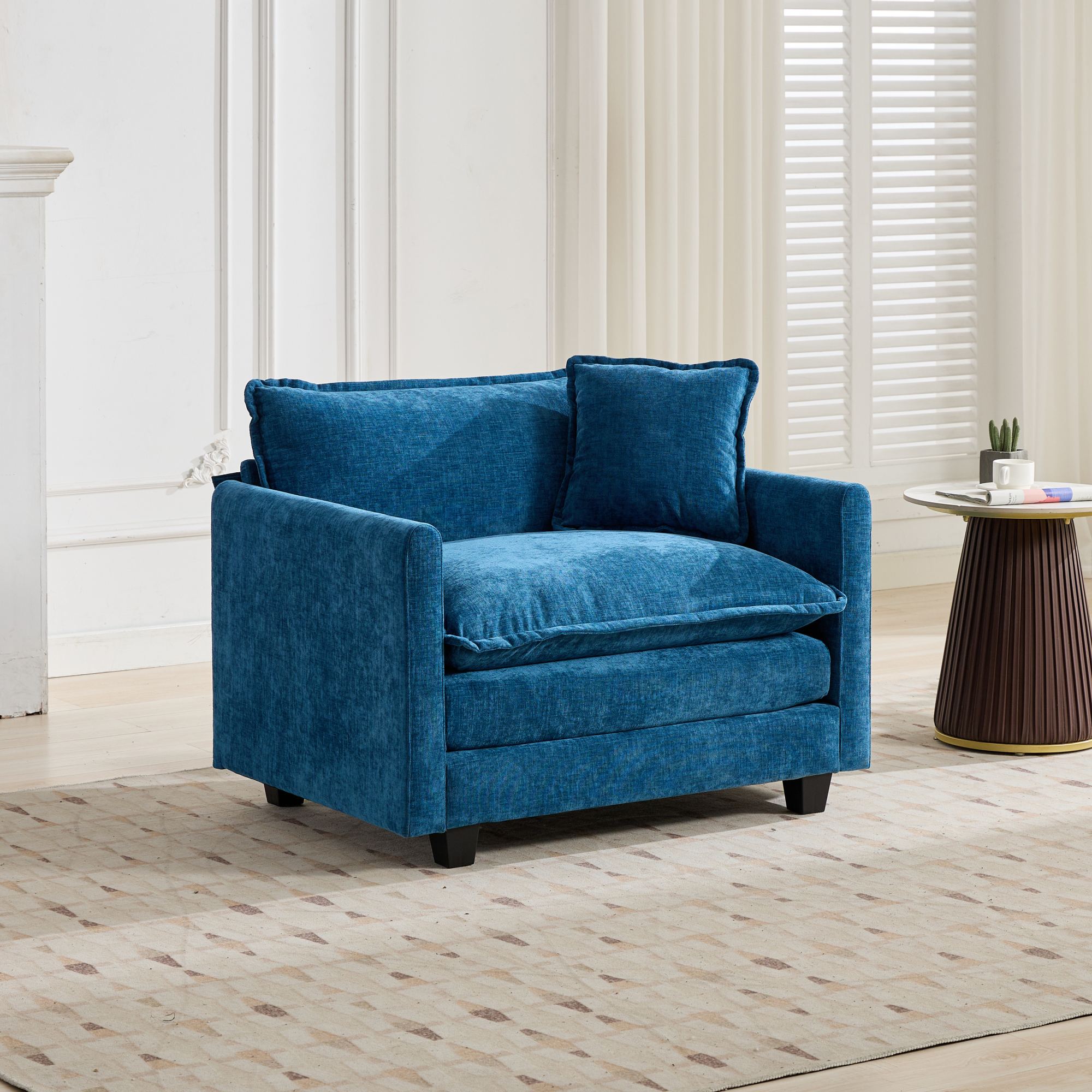 Cloud Sofa One Seat Modern Sectional Cushion (Armrests Not Included) - Blue Chenille