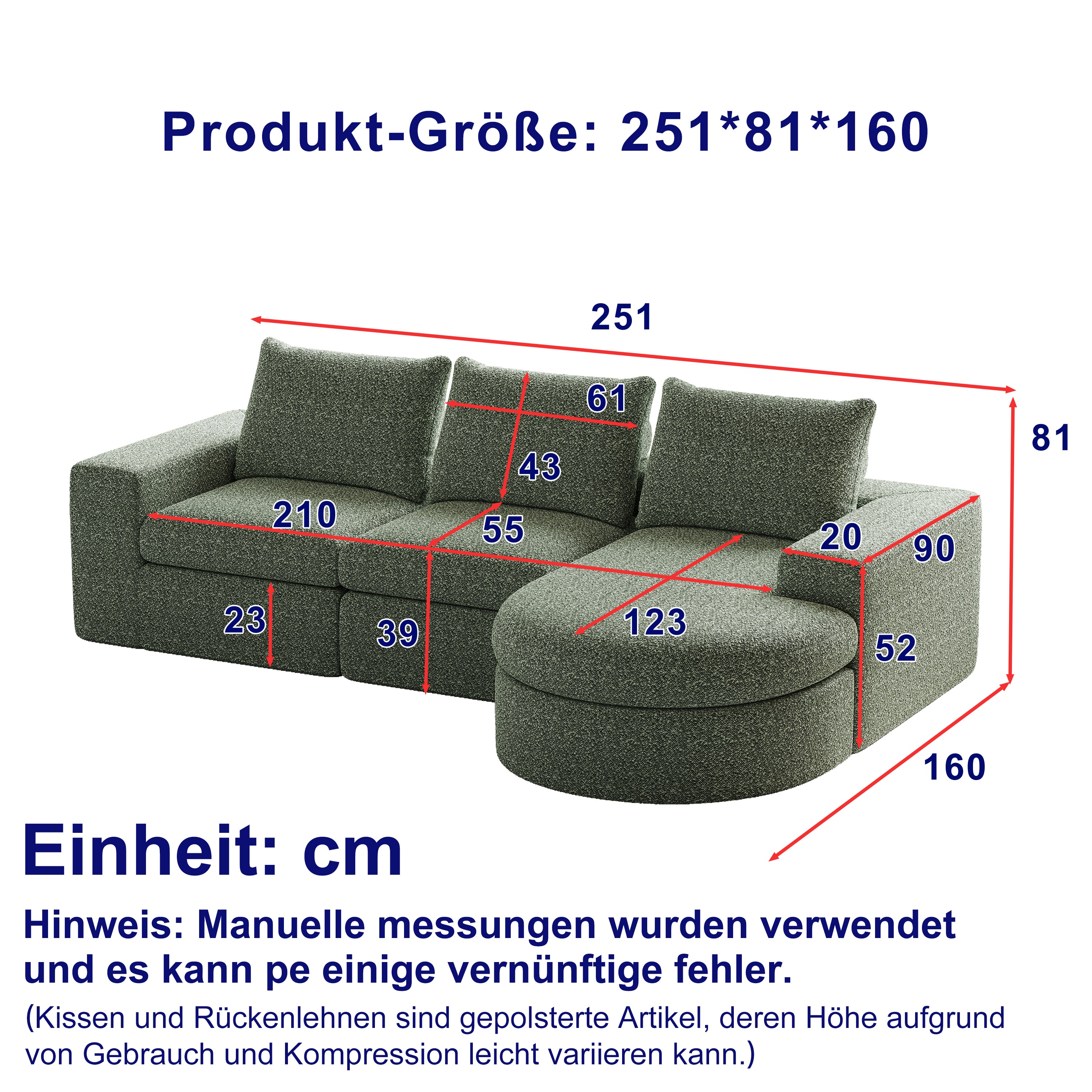 Chenille Sofa Modular L-Shaped Chaise Lounge - No Assembly