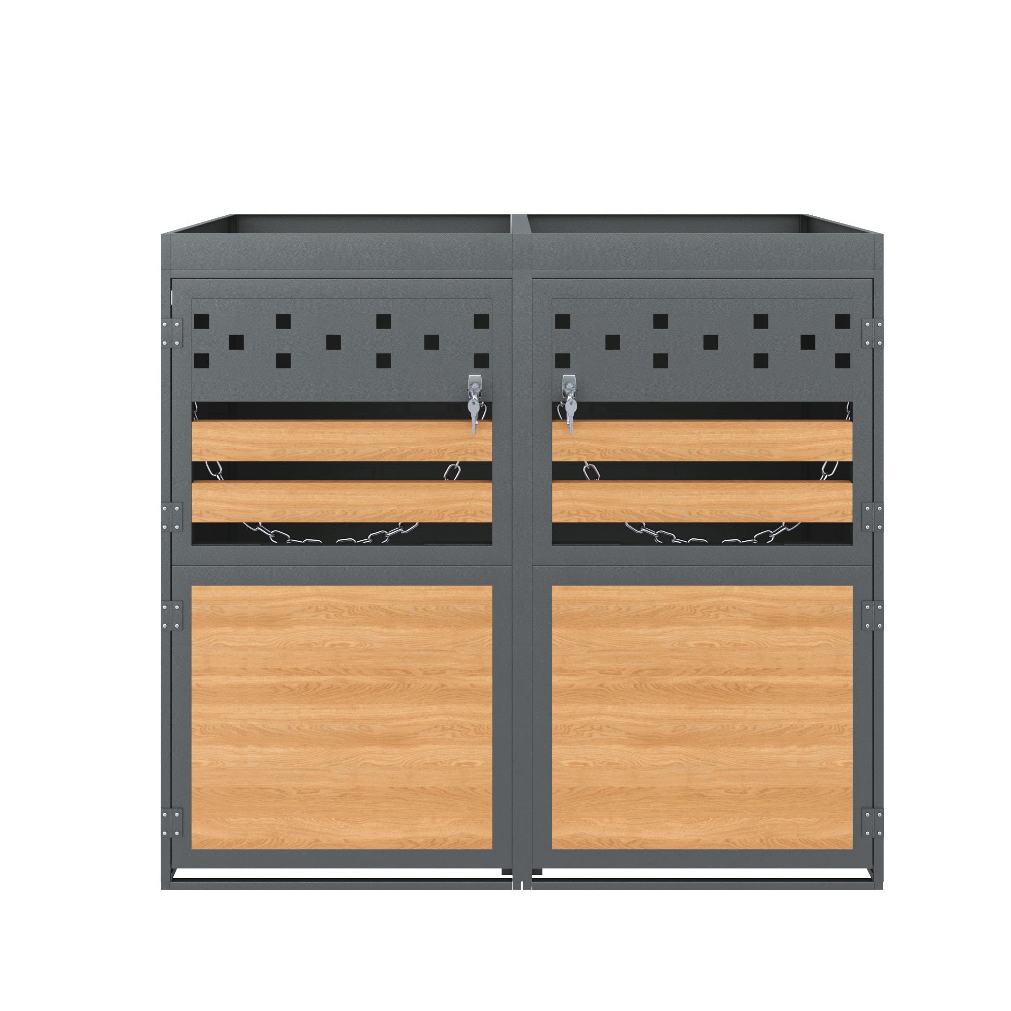 Garbage Can Storage Box for 2, with Planting Roof, 120-240 Liters, Anthracite Wood-Look