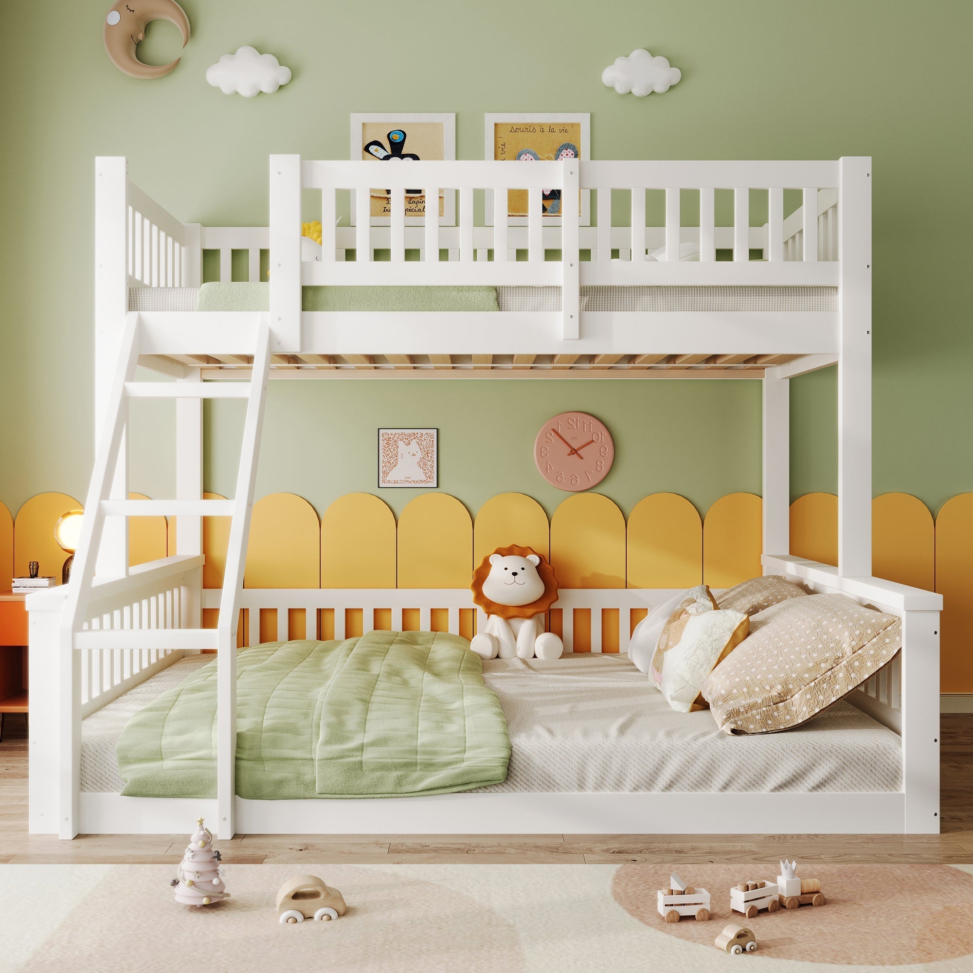 Bunk Bed 90x200cm/140x200cm Mixed Size with Ladder & Rail White