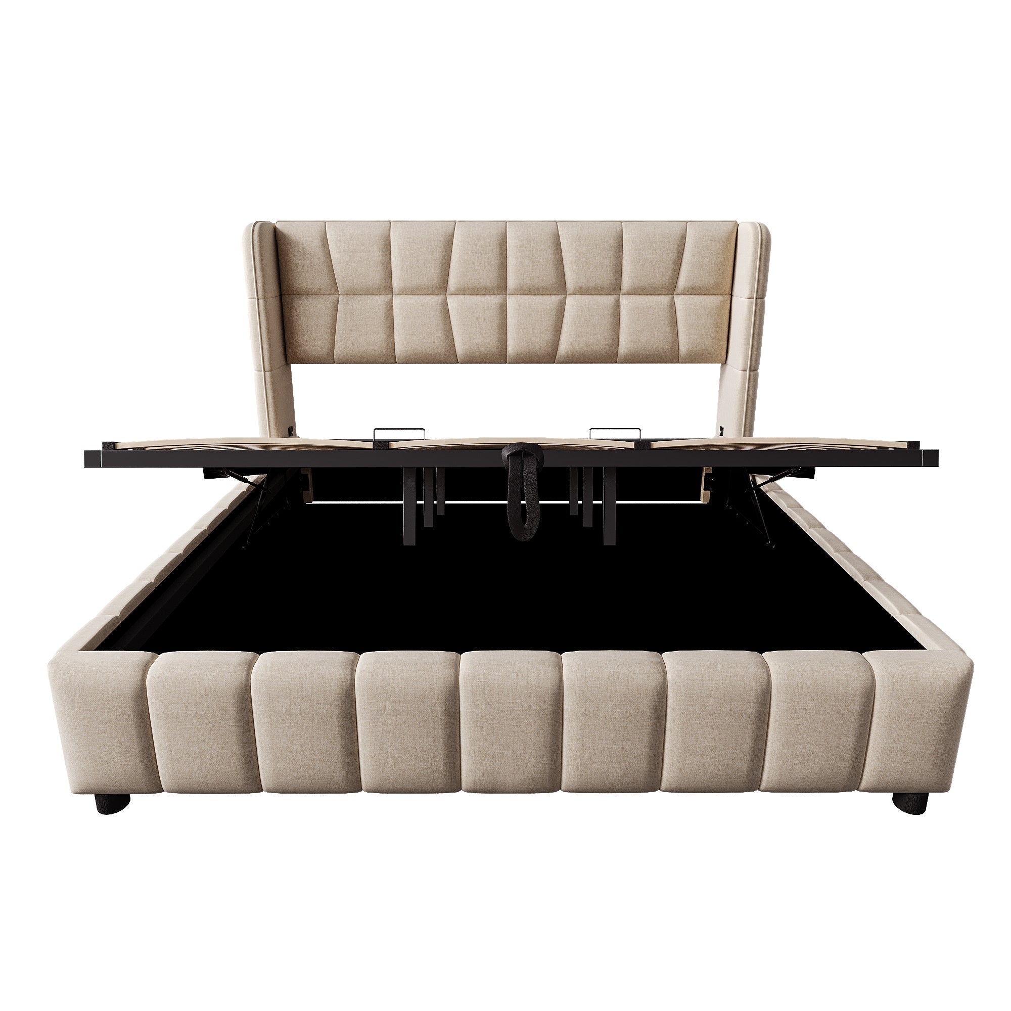 Upholstered Bed 180x200cm Pneumatic Storage Slatted Frame - Beige Linen