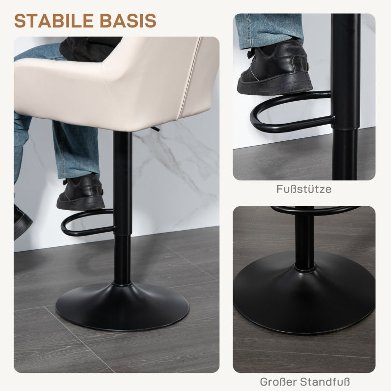 Bar Stool Set of 2 Retro Design Height Adjustable Faux Leather - Cream/Black
