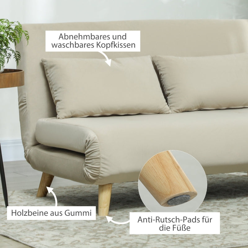 Sleeper Sofa Adjustable Backrest Lumbar Cushions, Velvet Look Beige