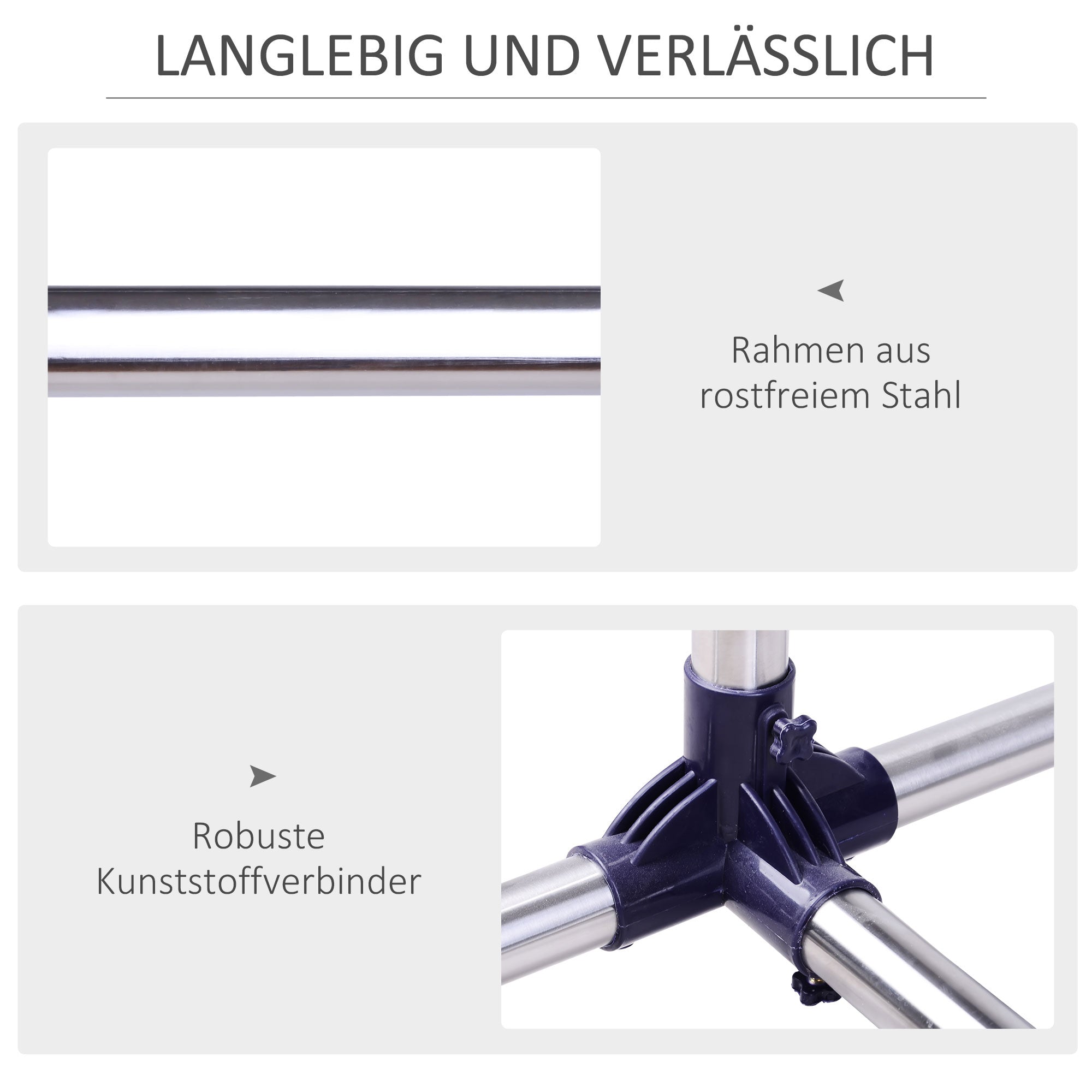 Garderobenständer auf Rollen, höhenverstellbar, ausziehbare Kleiderstange, Edelstahl