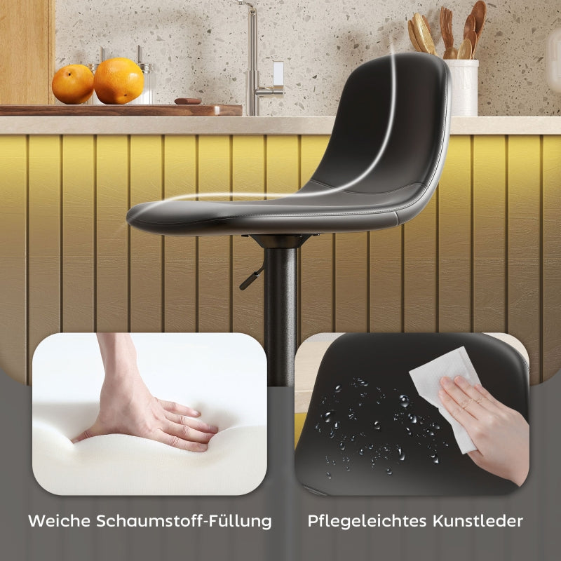 Bar Stool Set of 2, Height-Adjustable Swivel with Backrest & Footrest, Faux Leather, Black