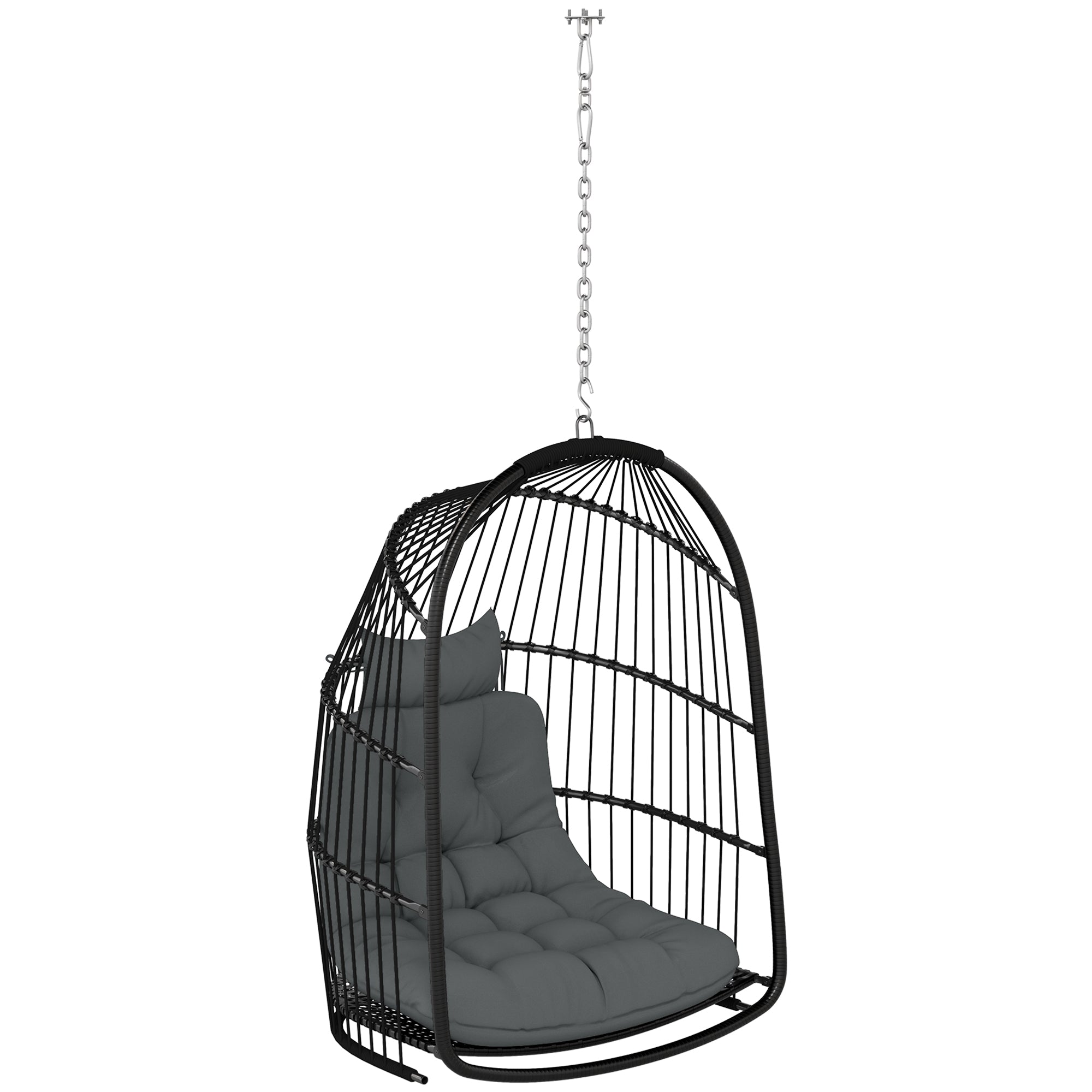 Hängesessel, klappbare Polyrattan-Schaukel, 150 kg Tragkraft, dunkelgrau