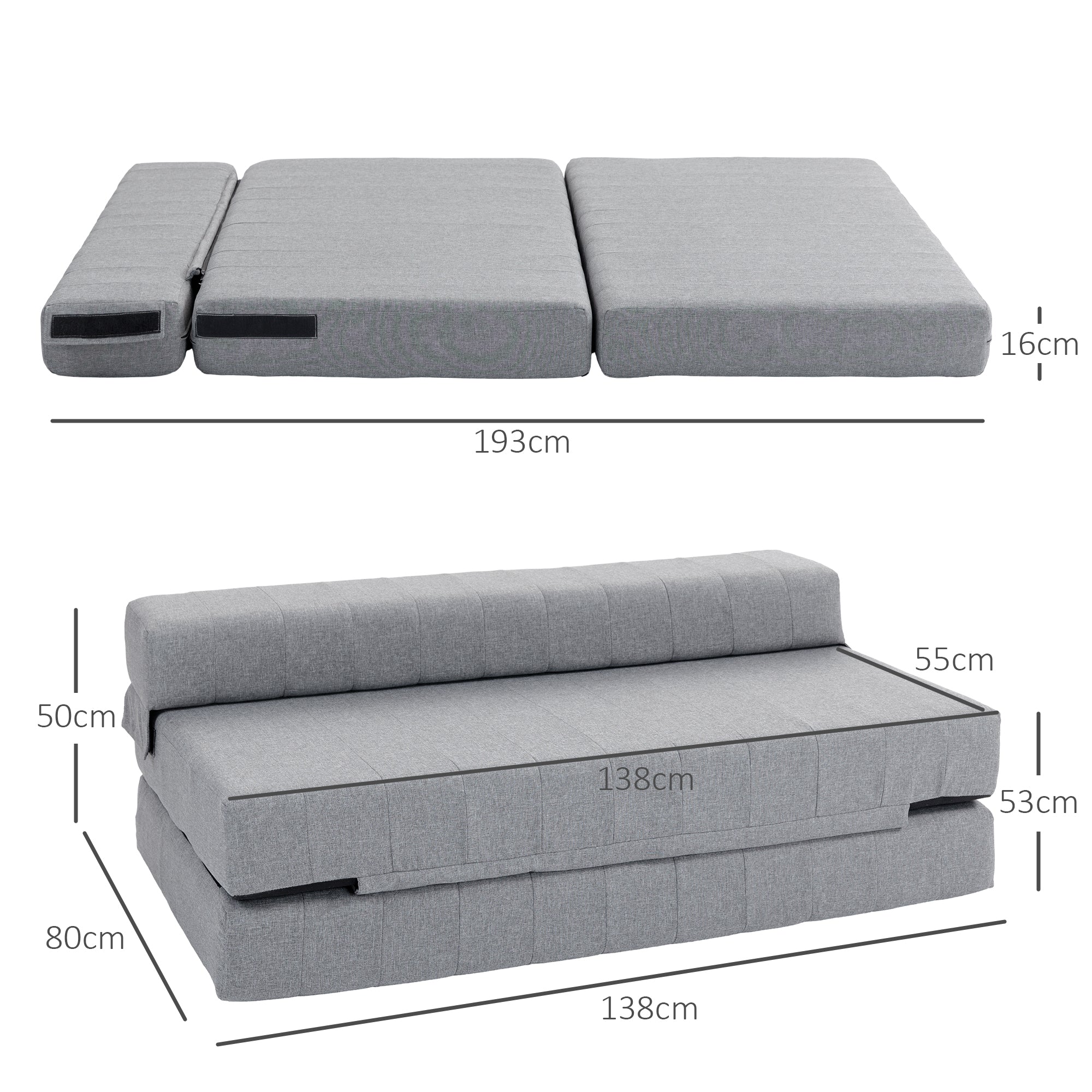 2-in-1 Floor Sofa Bed, Foldable 250 kg Capacity, Linen Look