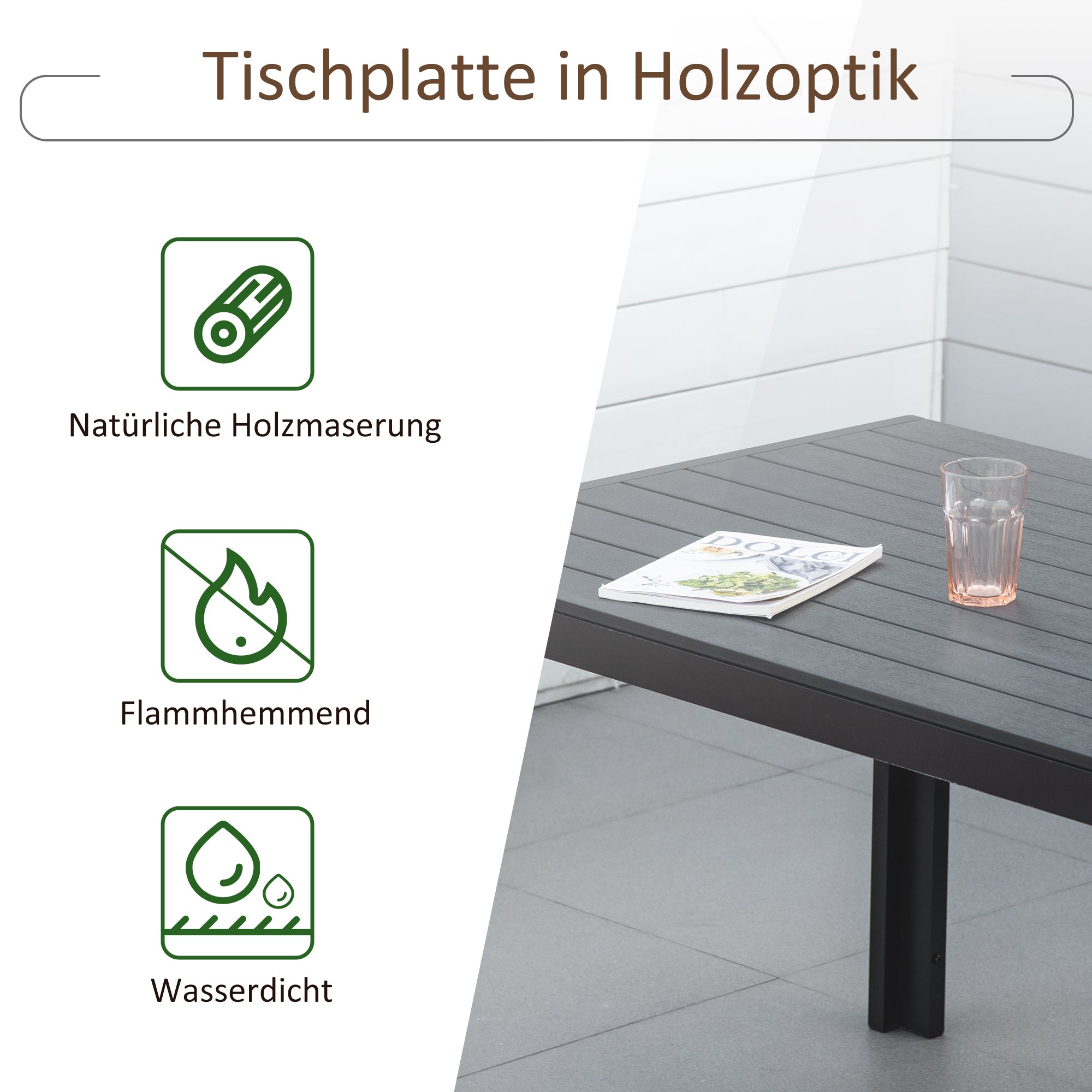Aluminum Garden Table Weatherproof Wood-Plastic Composite Black