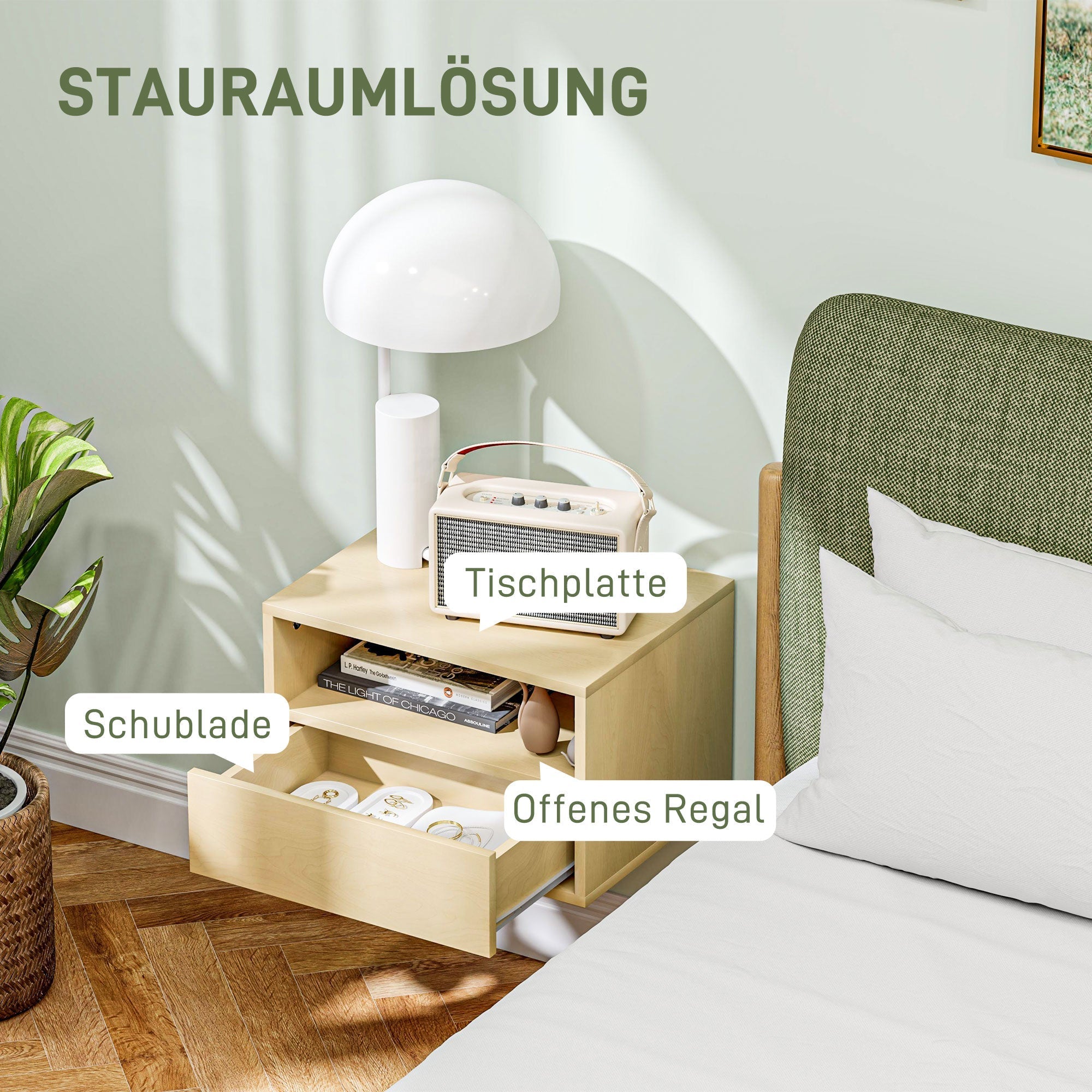 Hanging Bedside Tables, Floating Nightstand with Drawer, Natural Wood