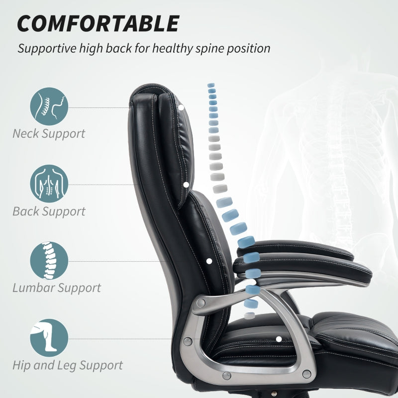 Office Chair Adjustable Height with Faux Leather - Black
