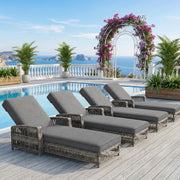 Outdoor Lounger Set of 4 with Adjustable Backrest and Removable Cushion, Grey Rattan
