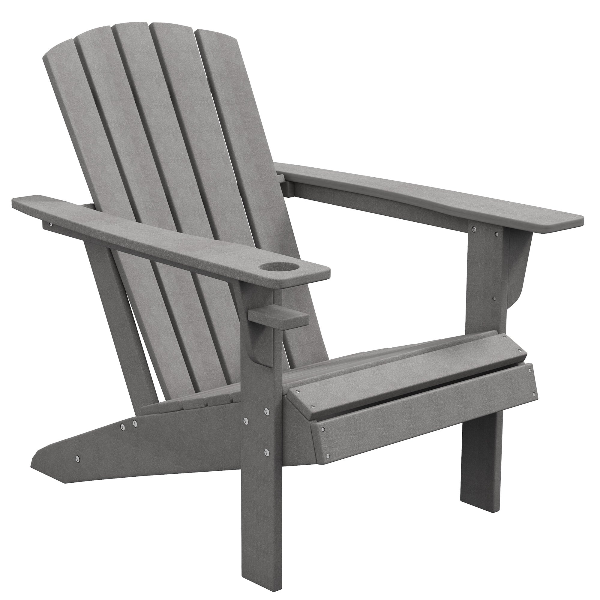 Adirondack Garden Chair, Drink Holder, Plastic Armchair, Grey