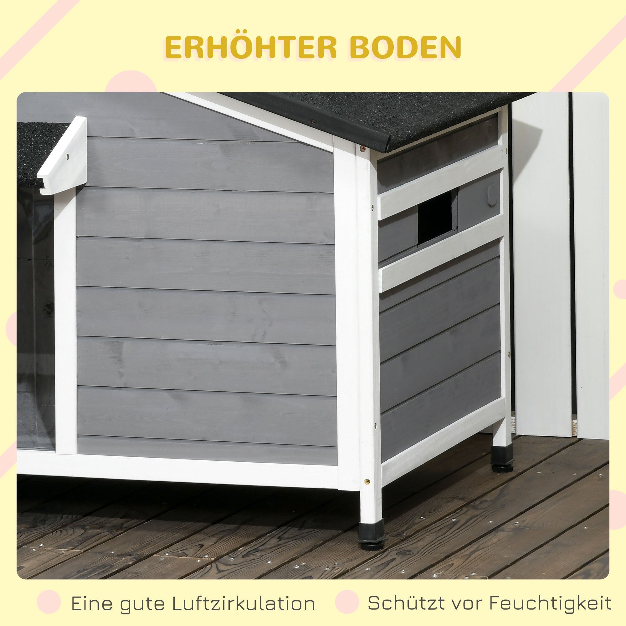 Dog Kennel, Weather-Resistant Fir Wood, Grey