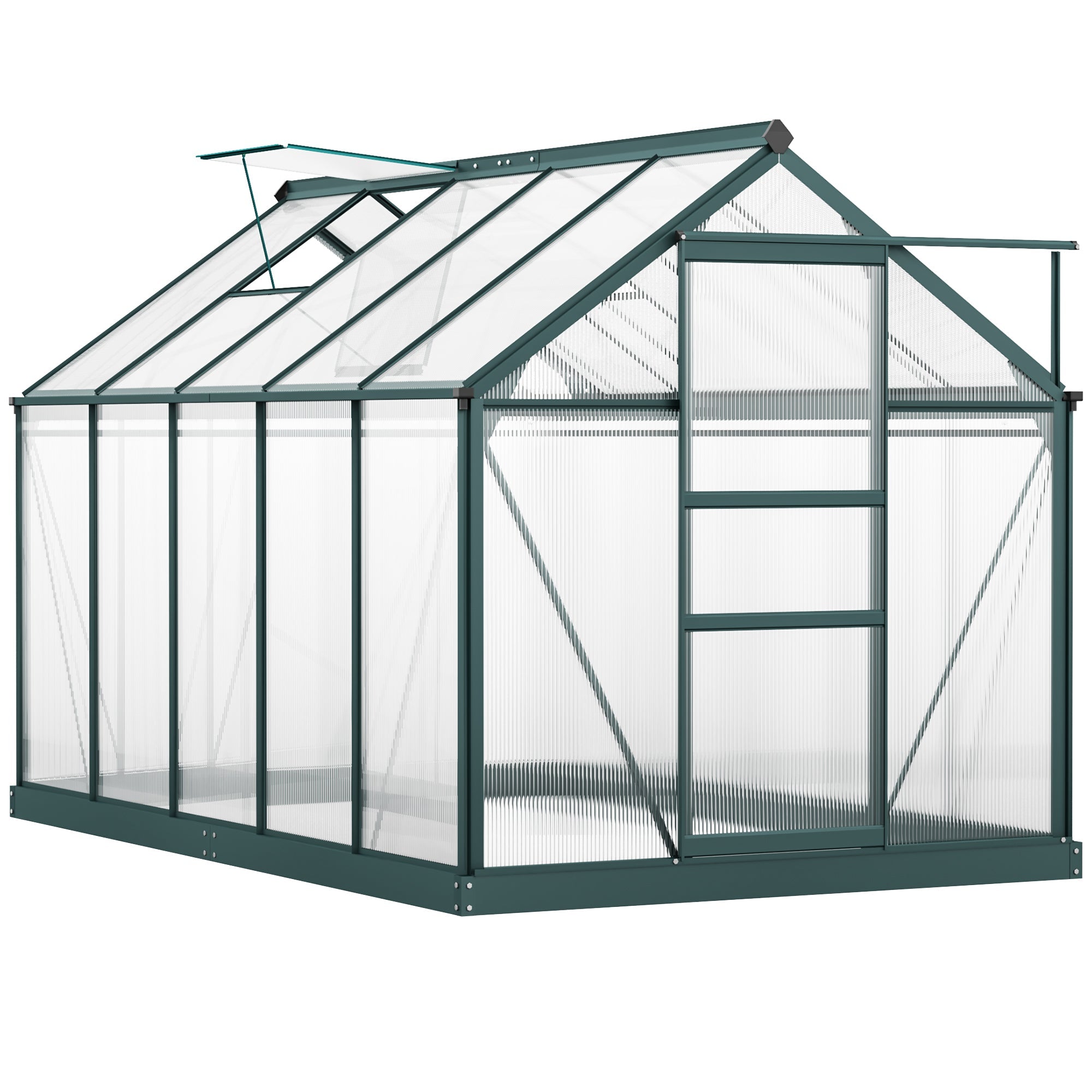 6 x 10ft Polycarbonate Greenhouse, Walk-In with Slide Door and Window, Dark Green