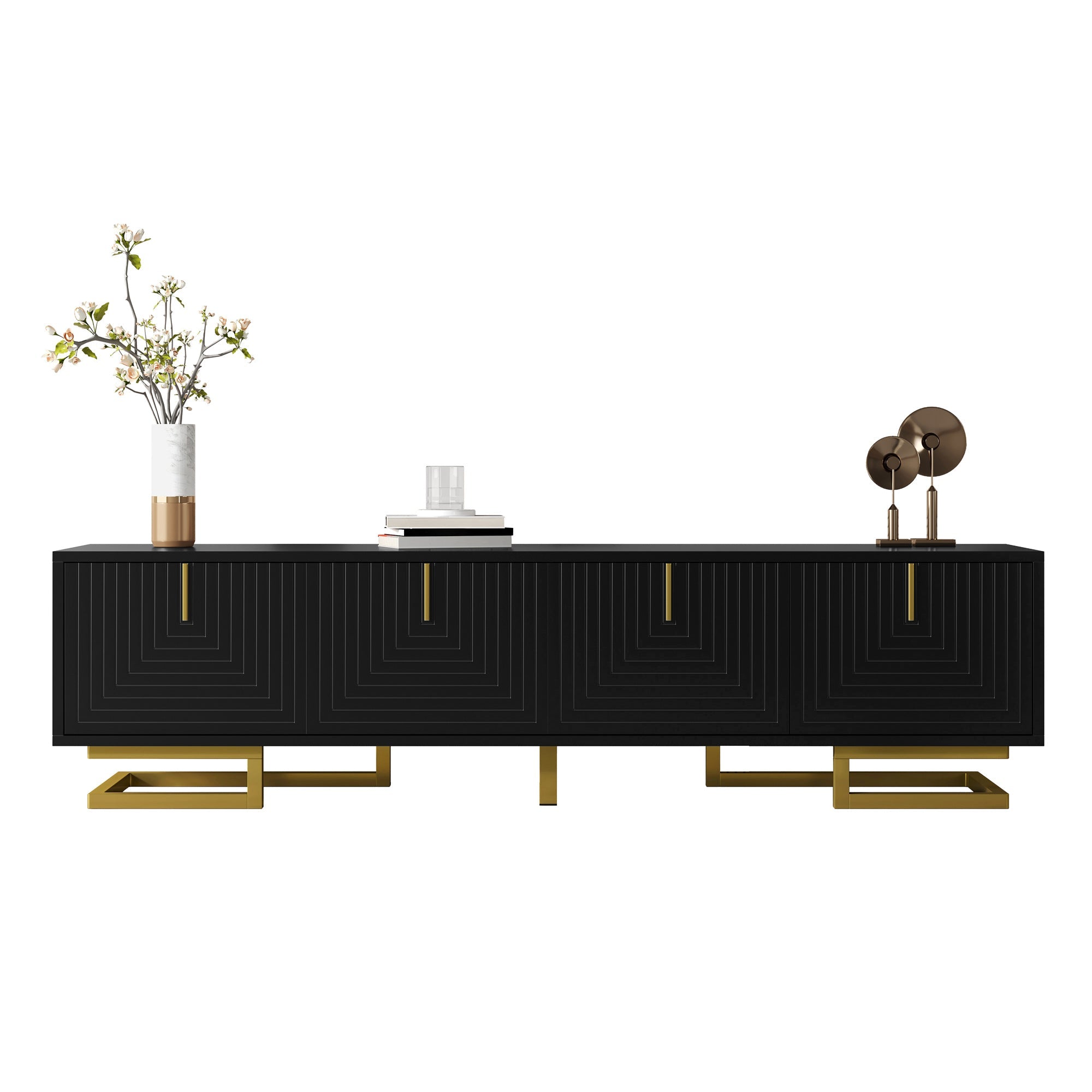 TV Cabinet Lowboard with Textured Doors, Gold Handles and Legs