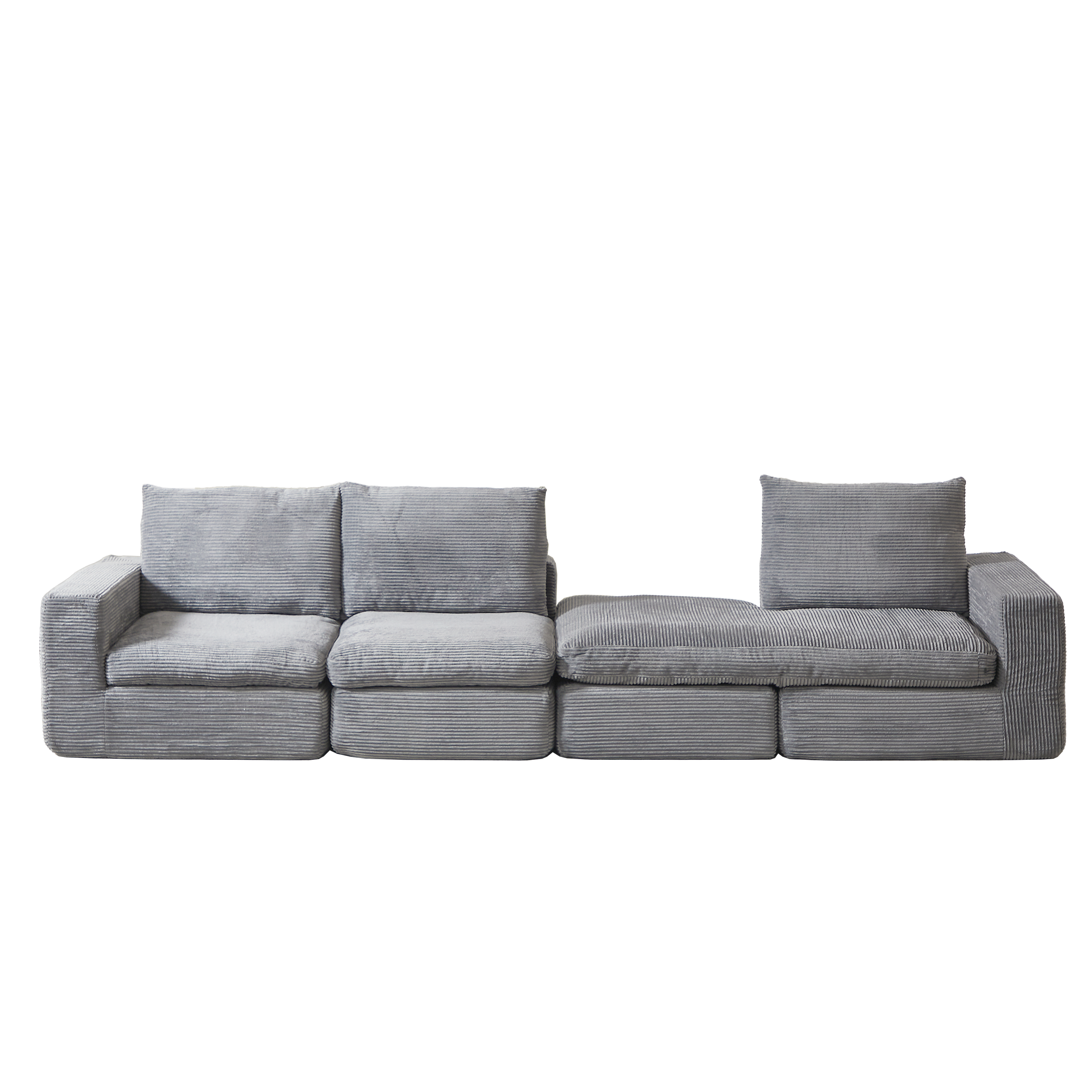 Boneless Couch with Chaise, L-Shaped Modern Upholstered Sofa, Three Cushions, No Assembly Required, Corduroy