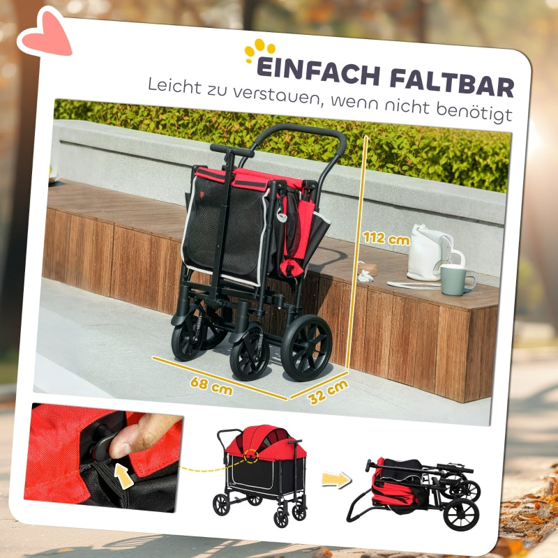 Hundebuggy, faltbarer Kinderwagen für Hunde & Katzen, bis 30 kg, Rot