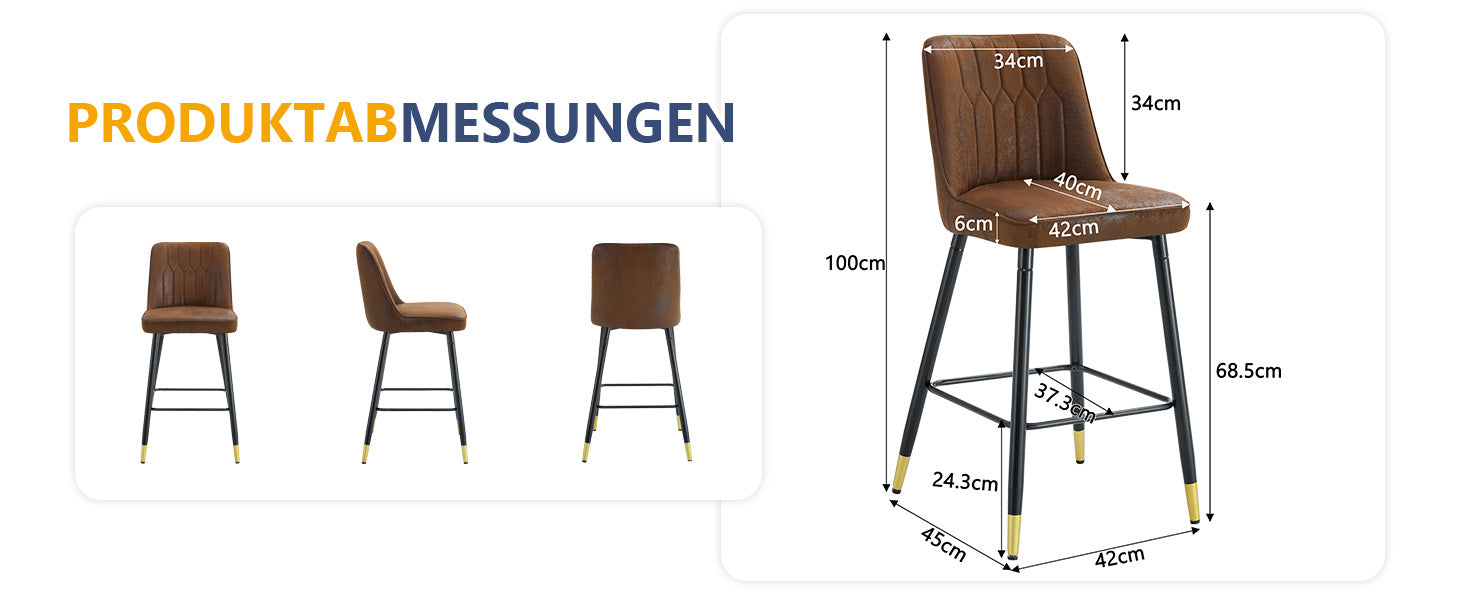Set of 2 Bar Stools 100cm Black Metal Frame Footrest - Brown Tech Fabric