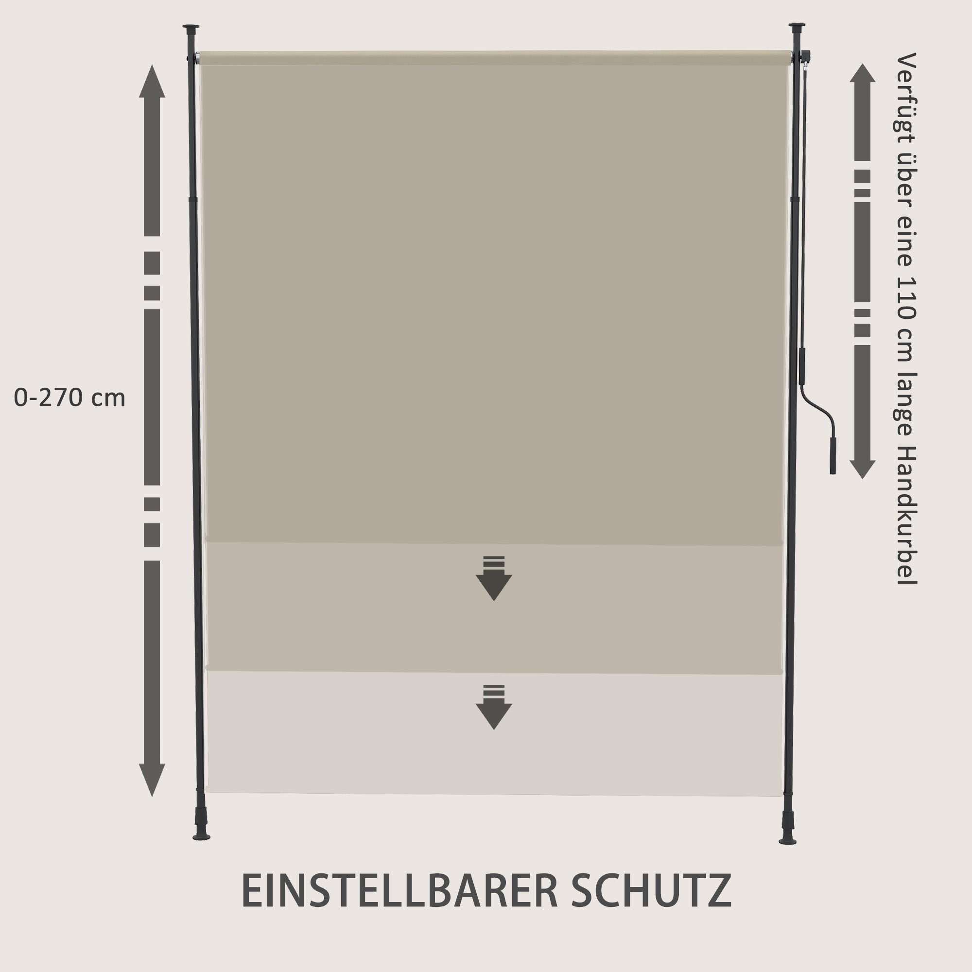 Vertical Awning 200 x 292 cm Retractable Sunshade Windbreak, Aluminum Sand