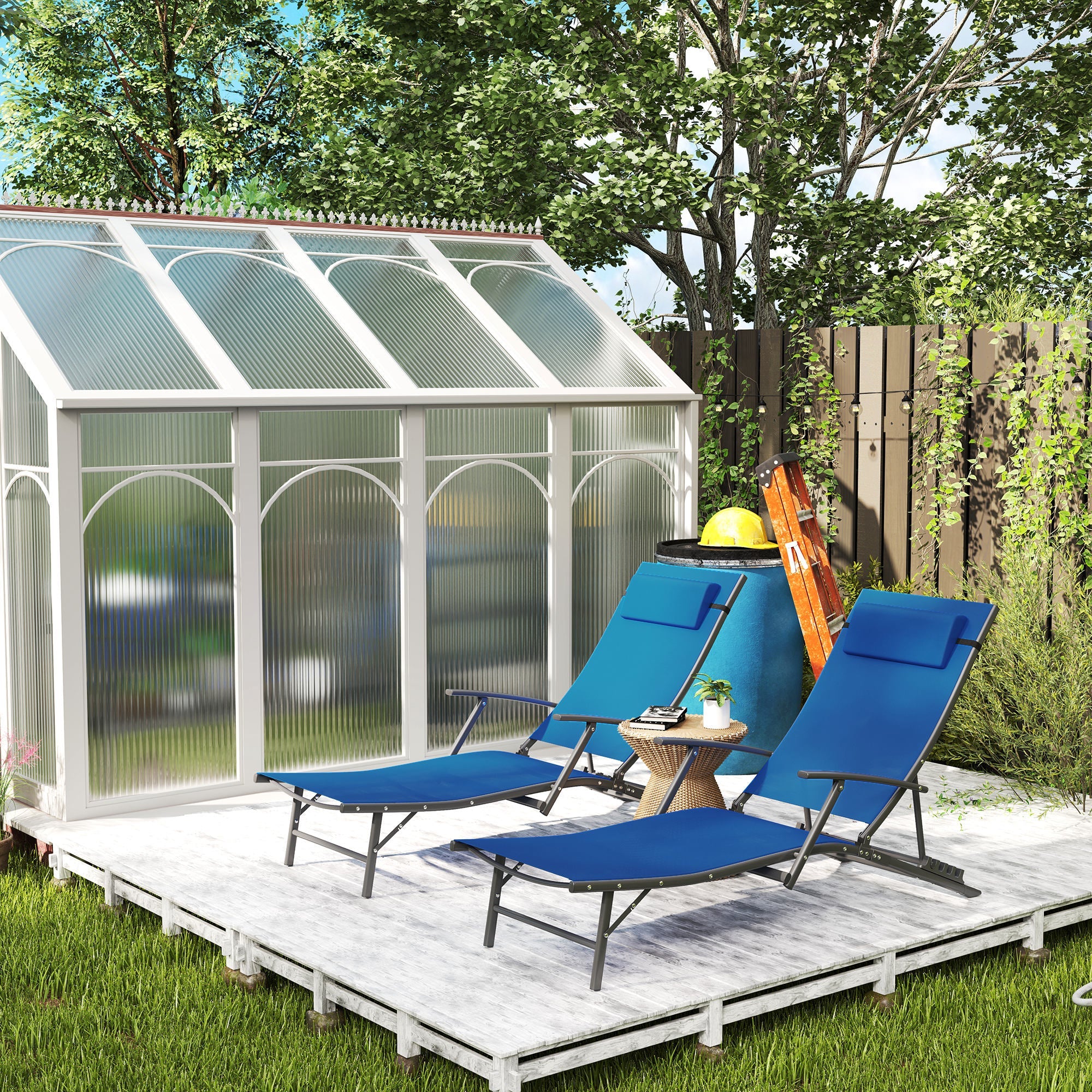 Set of Two Sun Loungers, Adjustable Back, Blue