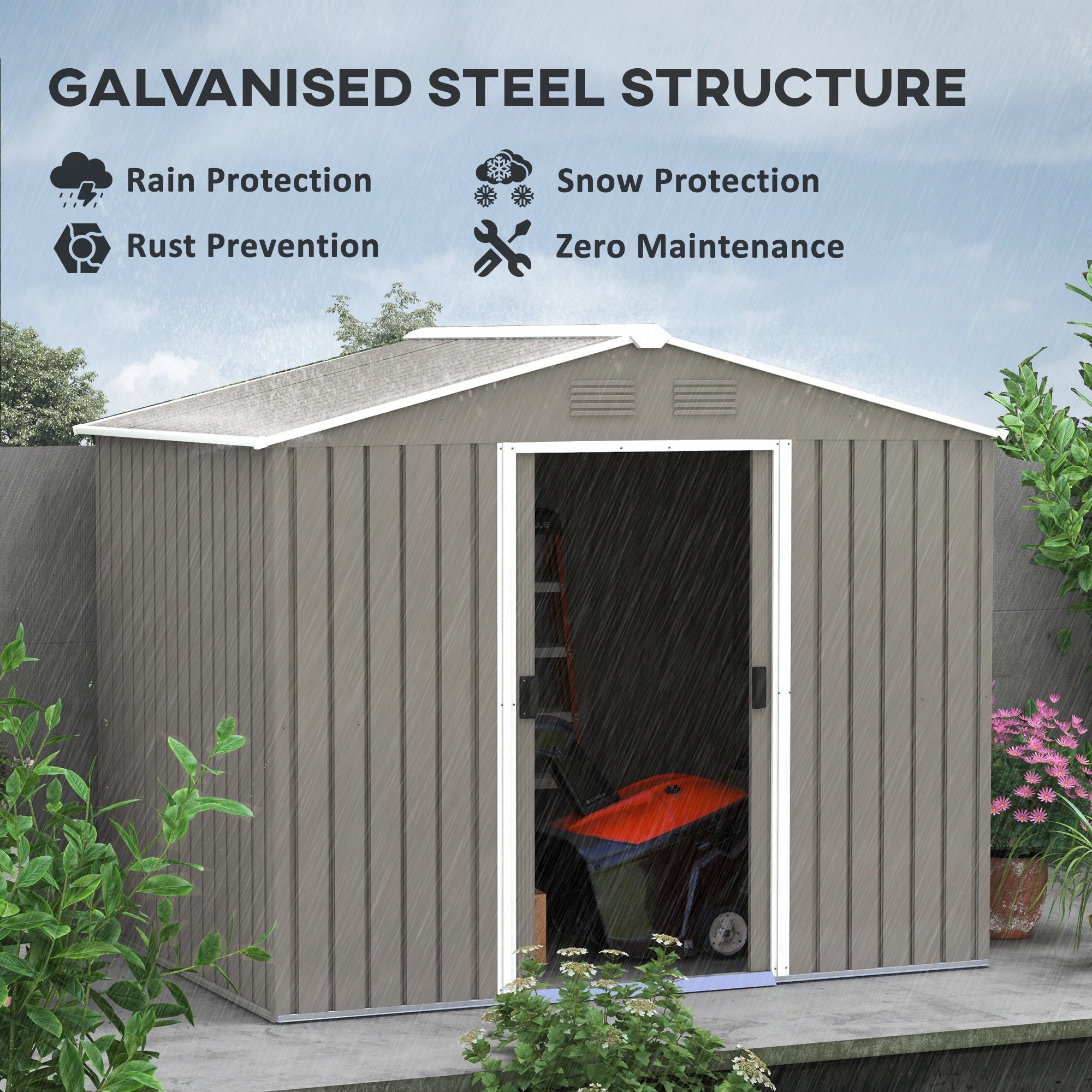 Outdoor Garden Storage Shed 7.7 x 5.7ft Metal with Sliding Doors, Light Grey