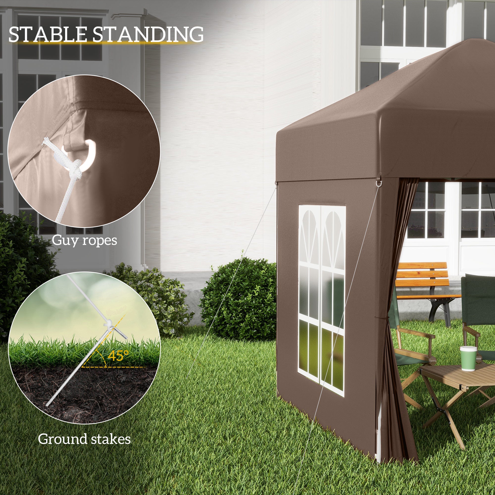 2x2m Garden Pop Up Gazebo Tent with Sidewalls, Windows, Carry Bag, Coffee
