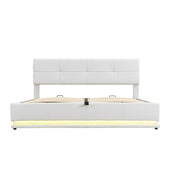 Upholstered Double Bed with LED Light Strip, 180 x 200 cm, White/Gray Faux Leather