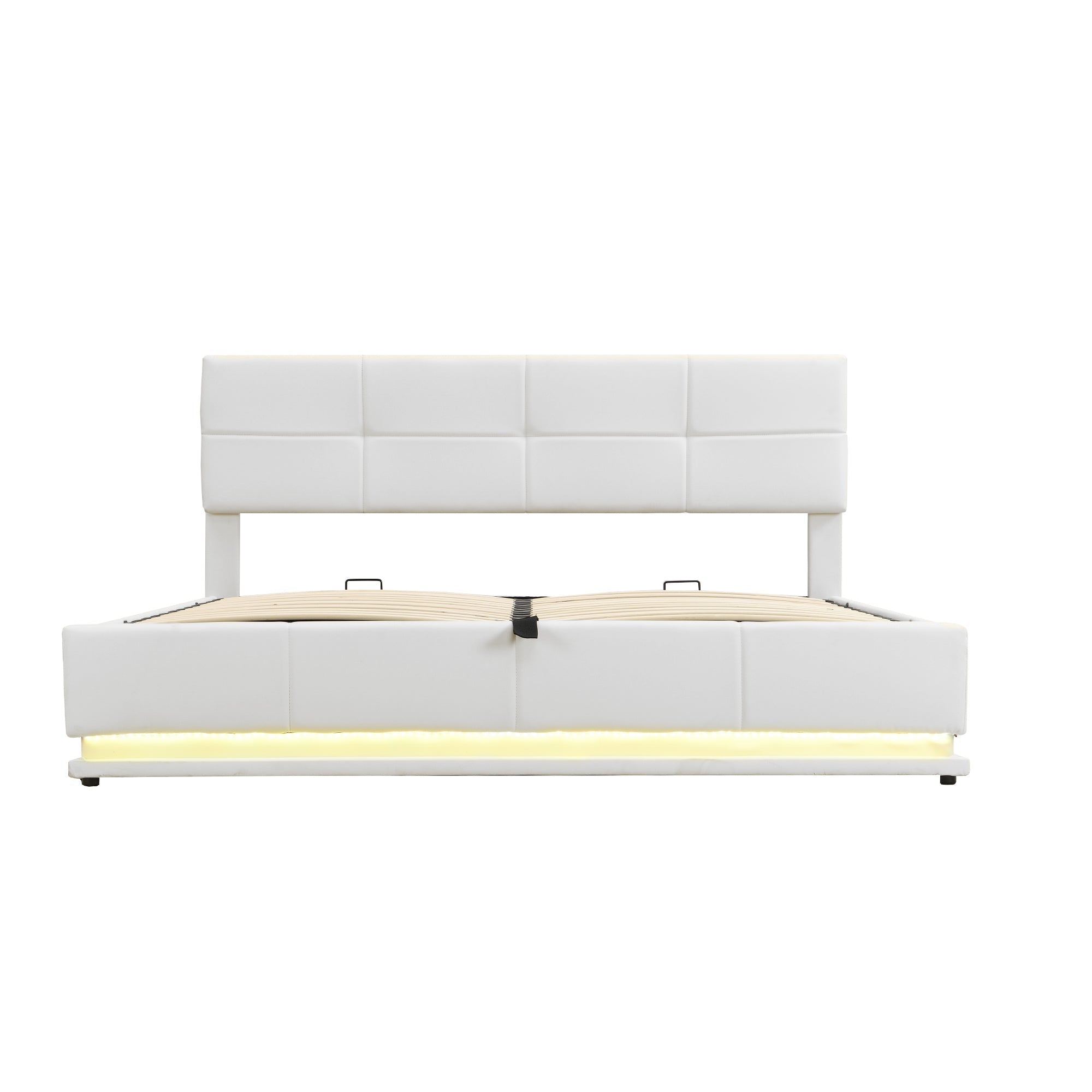 Upholstered Double Bed with LED Light Strip, 180 x 200 cm, White/Gray Faux Leather