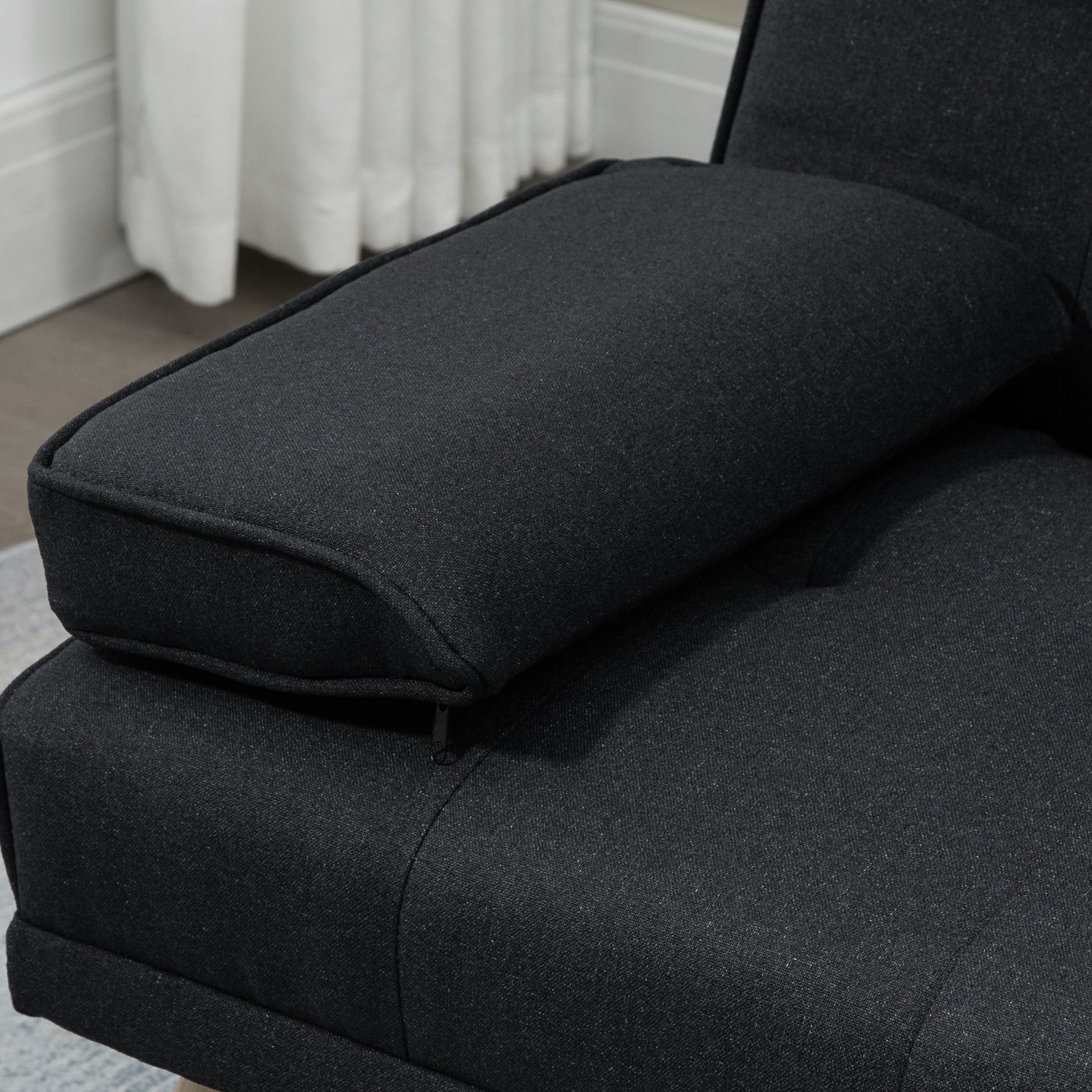 Sofa Bed 3-Seater Fold-Down Table Cup Holder Scandinavian Design Linen Look Grey