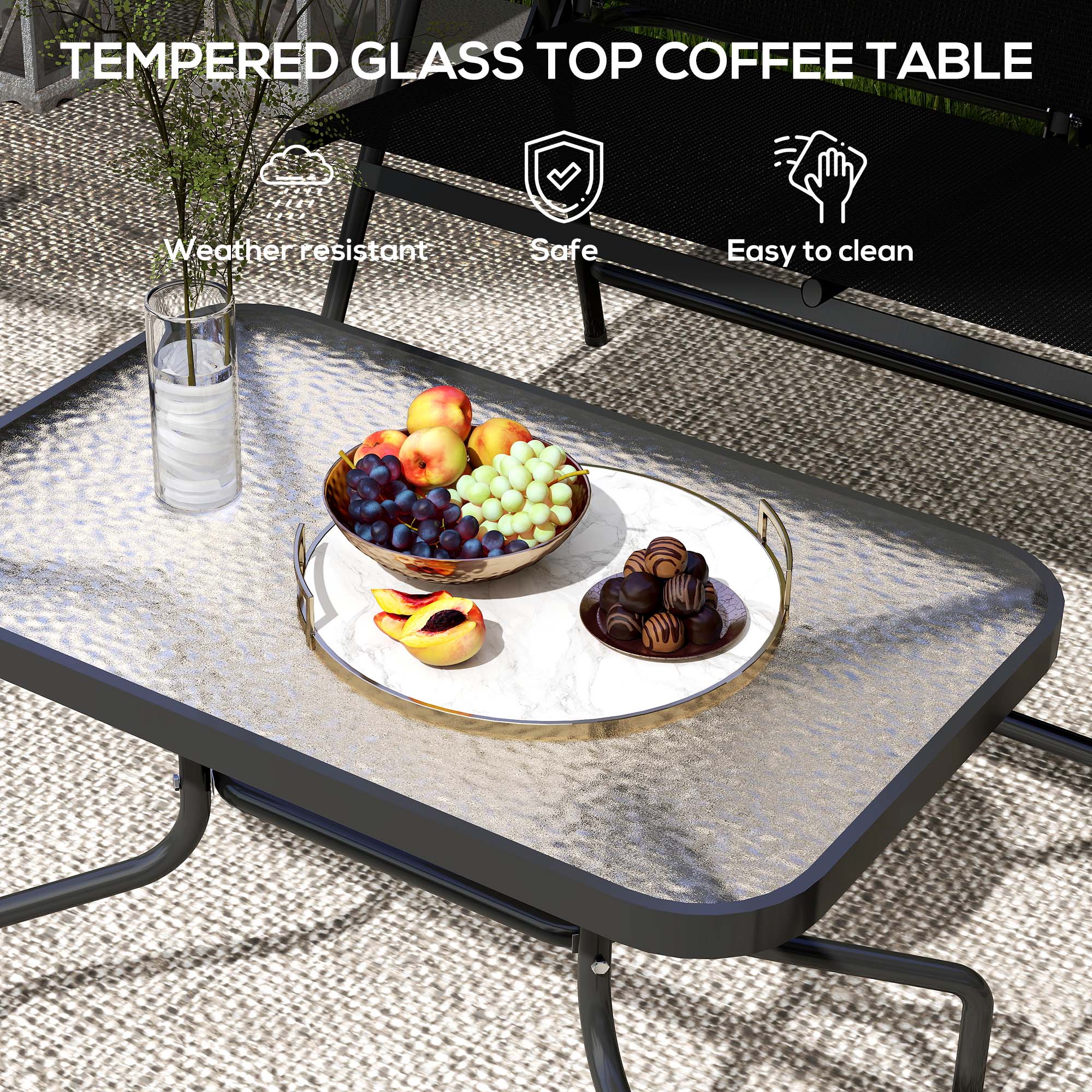 Four-Piece Garden Sofa Set, Metal, Black