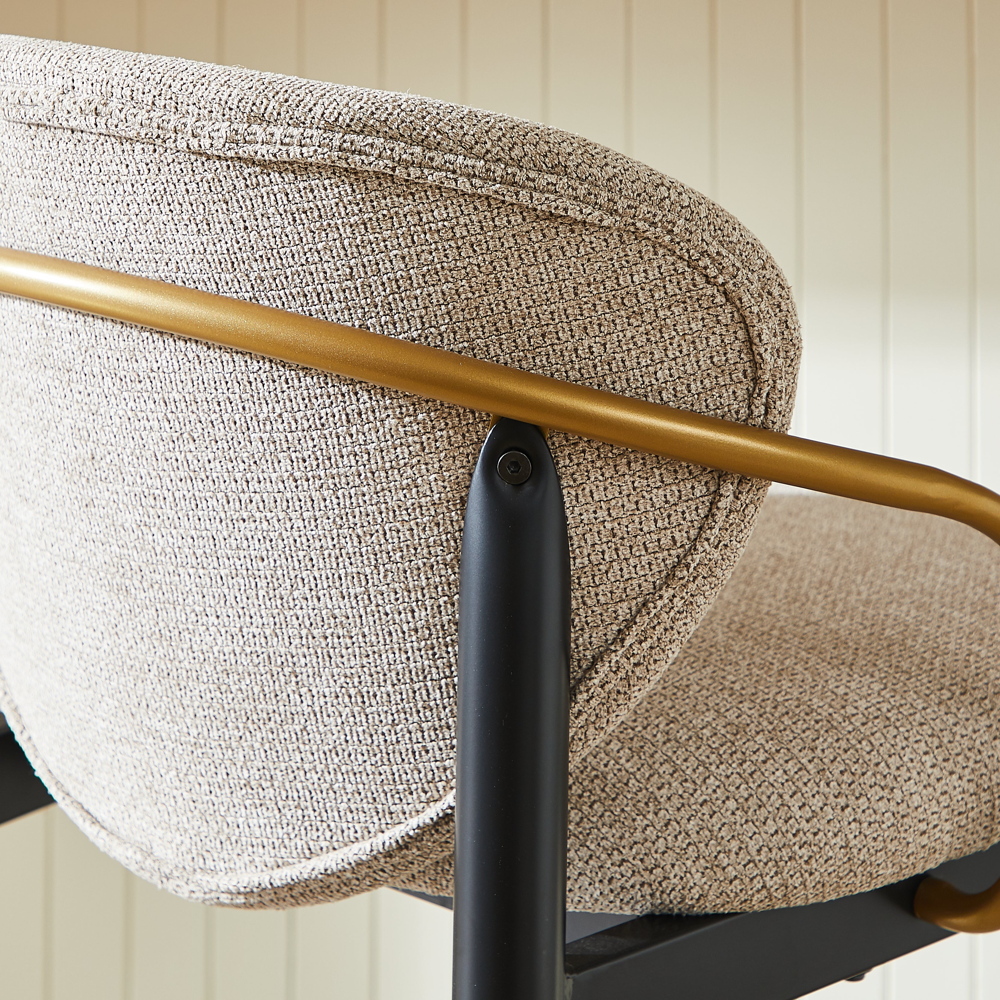 Set of 2 Bar Stools Adjustable Height Backrest Footrest - Chenille Light Brown/Black Gold