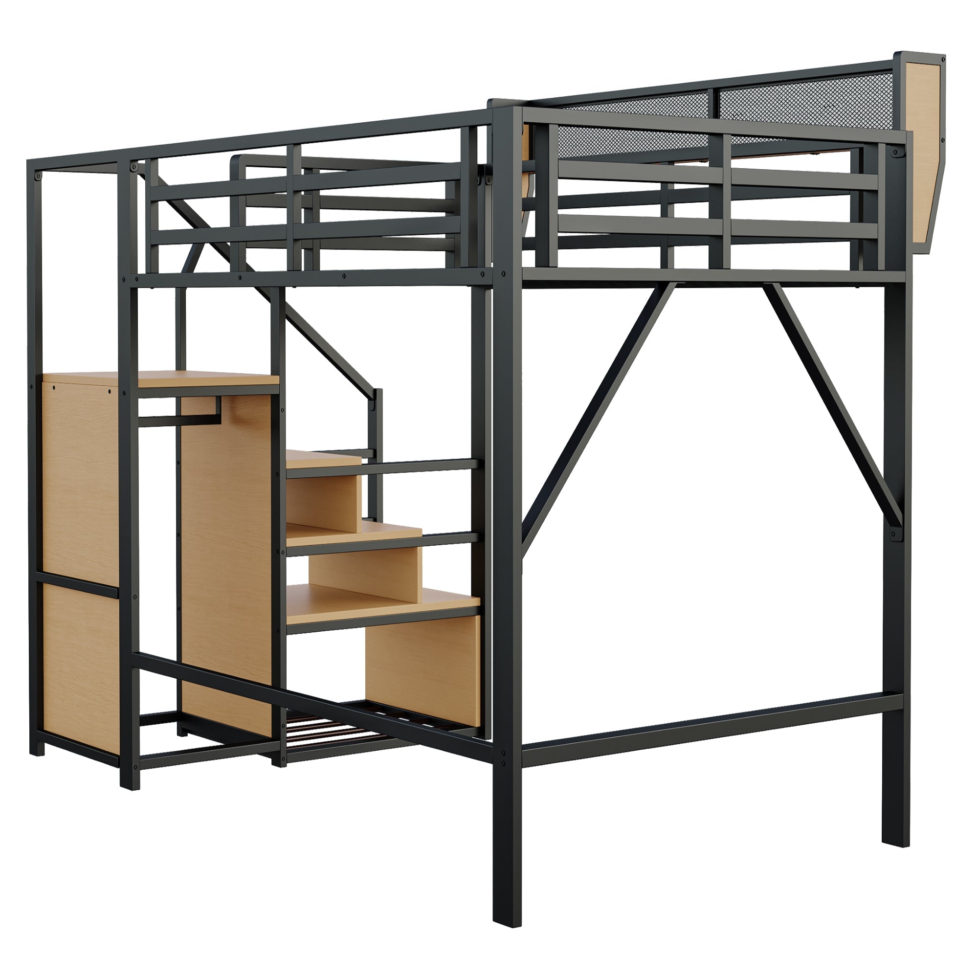 Loft Bed 140x200 Safety Ladder Flexible Storage Metal Black