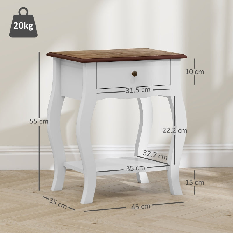 2pcs Bedside Tables French Style Drawer Open Shelf White