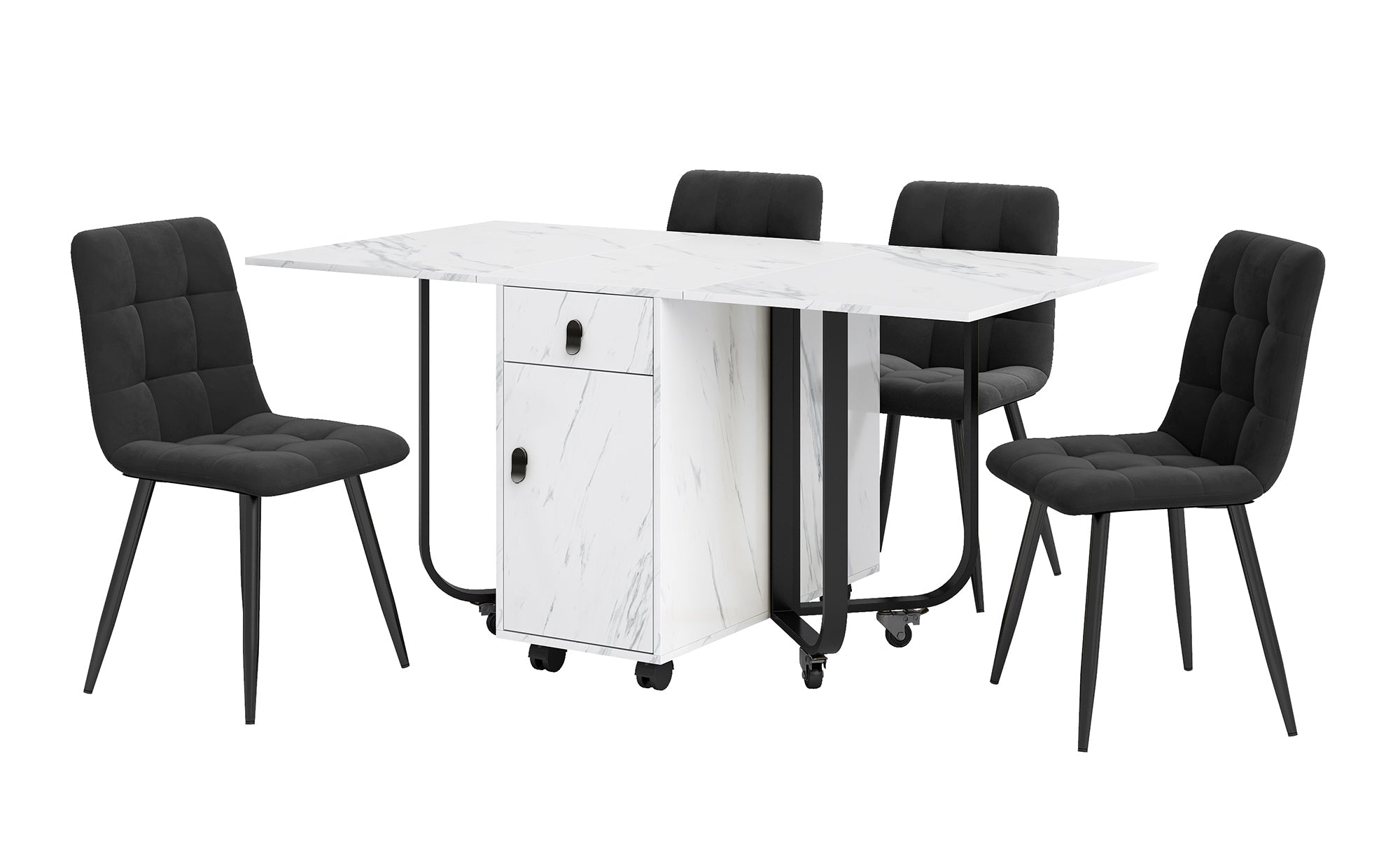 5-Piece Folding Dining Set 150x80cm Velvet Chairs White MDF/Black