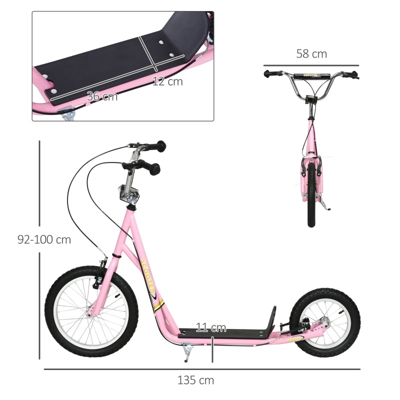 Kinderroller, Luftbereifung, 16 Zoll, Handbremse, Pink