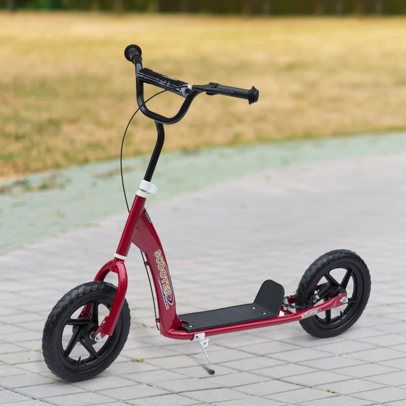 Kids' Kick Scooter with Rear Brake and Height Adjustable Handlebars, Red Steel
