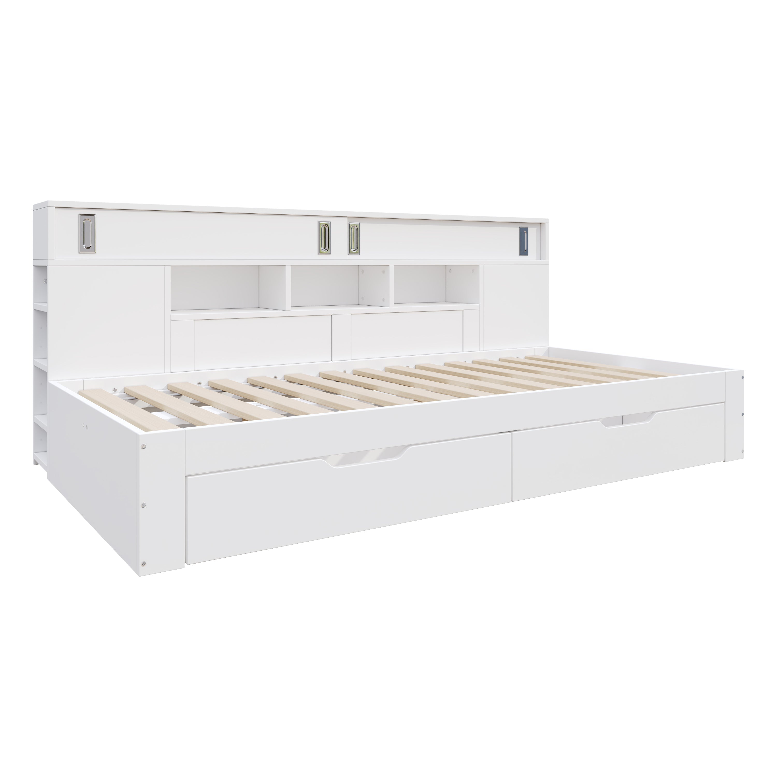 Daybed with Storage Drawers and Shelves, 140x200 cm, White